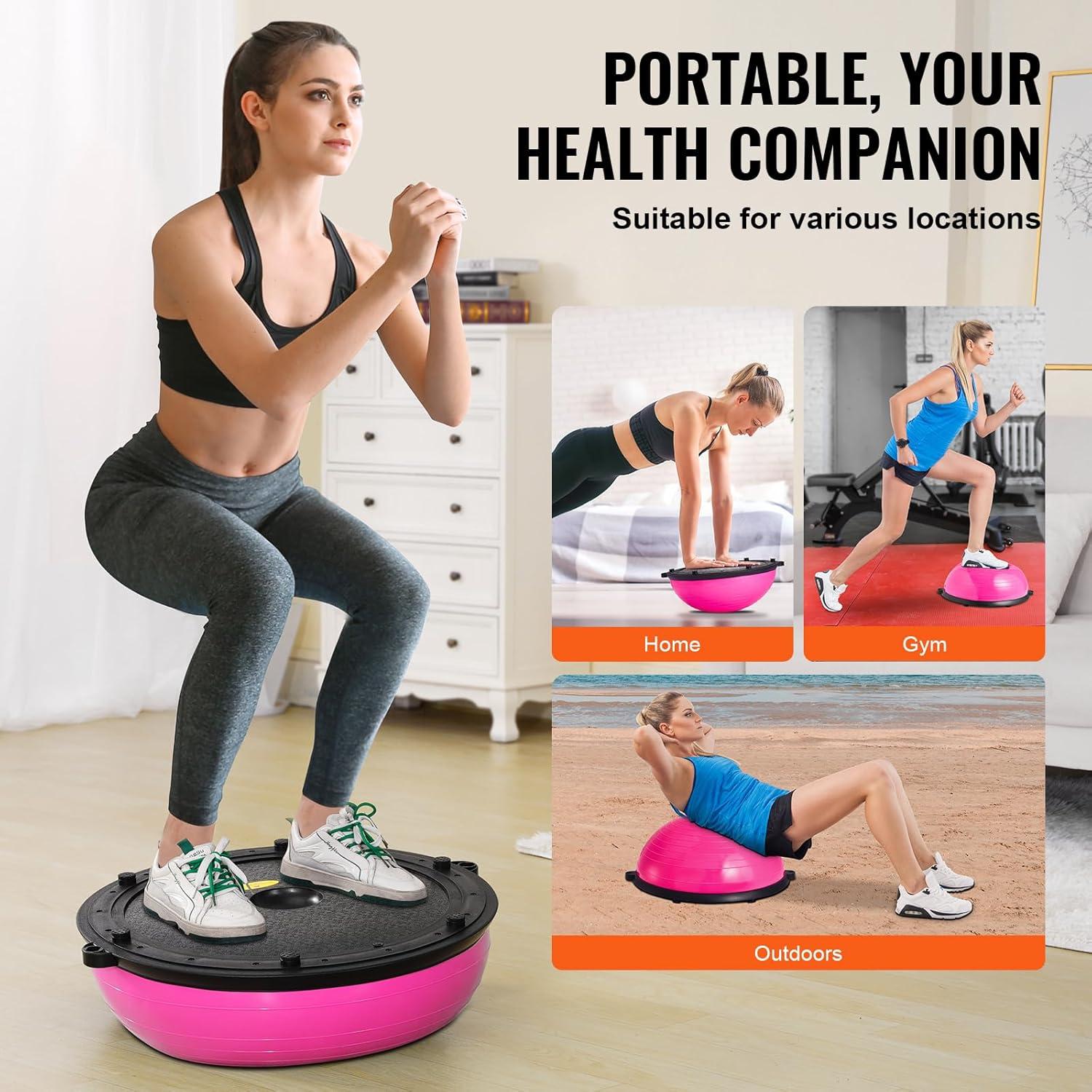image:imageVEVOR Half Exercise Ball Trainer 2326 inch Balance Ball Trainer 1500lbs Capacity Stability Ball Yoga Ball with Resistance Bands amp Foot Pump Strength Fitness Ball for Home Gym Full Body Workout23 Ripple Pink