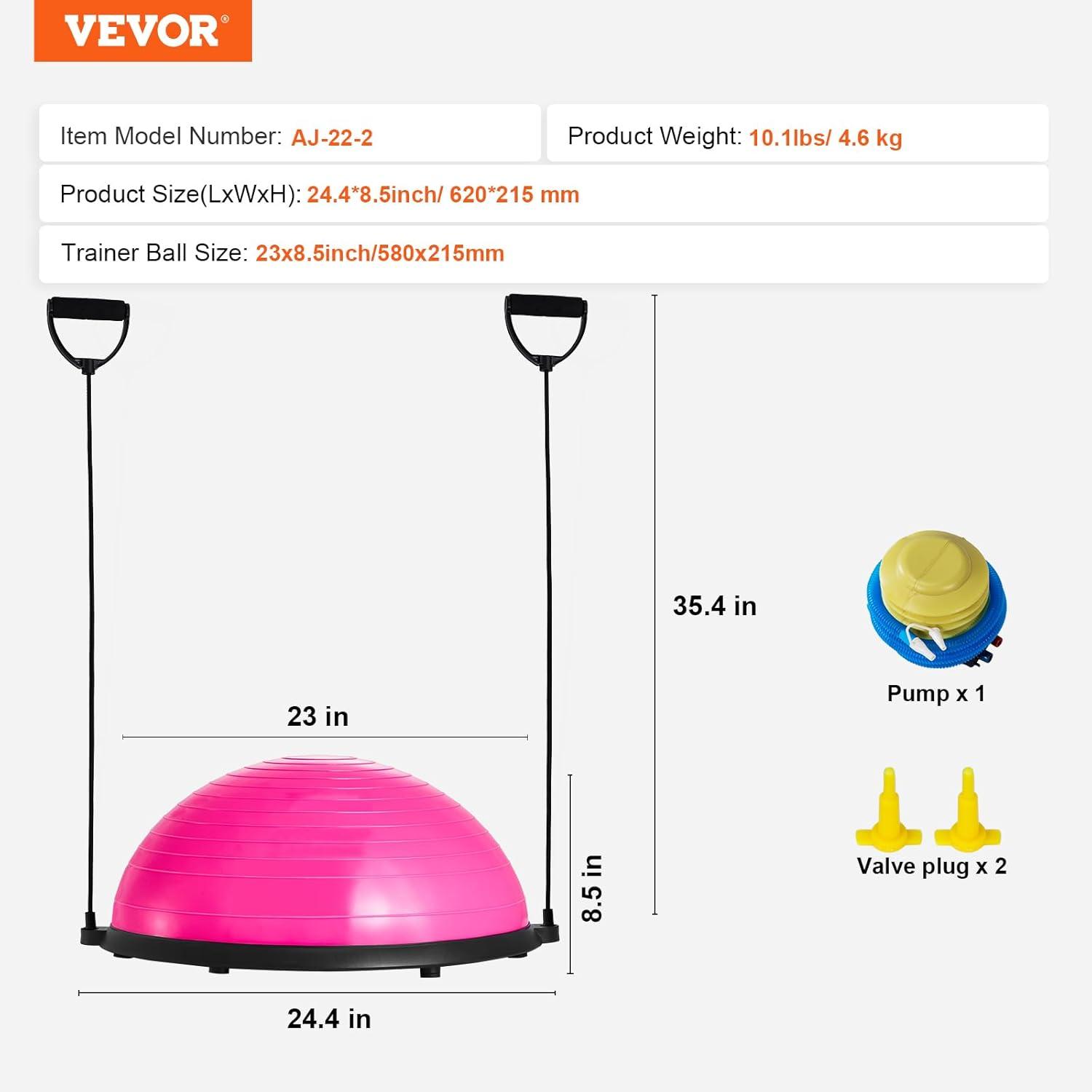 image:imageVEVOR Half Exercise Ball Trainer 2326 inch Balance Ball Trainer 1500lbs Capacity Stability Ball Yoga Ball with Resistance Bands amp Foot Pump Strength Fitness Ball for Home Gym Full Body Workout23 Ripple Pink