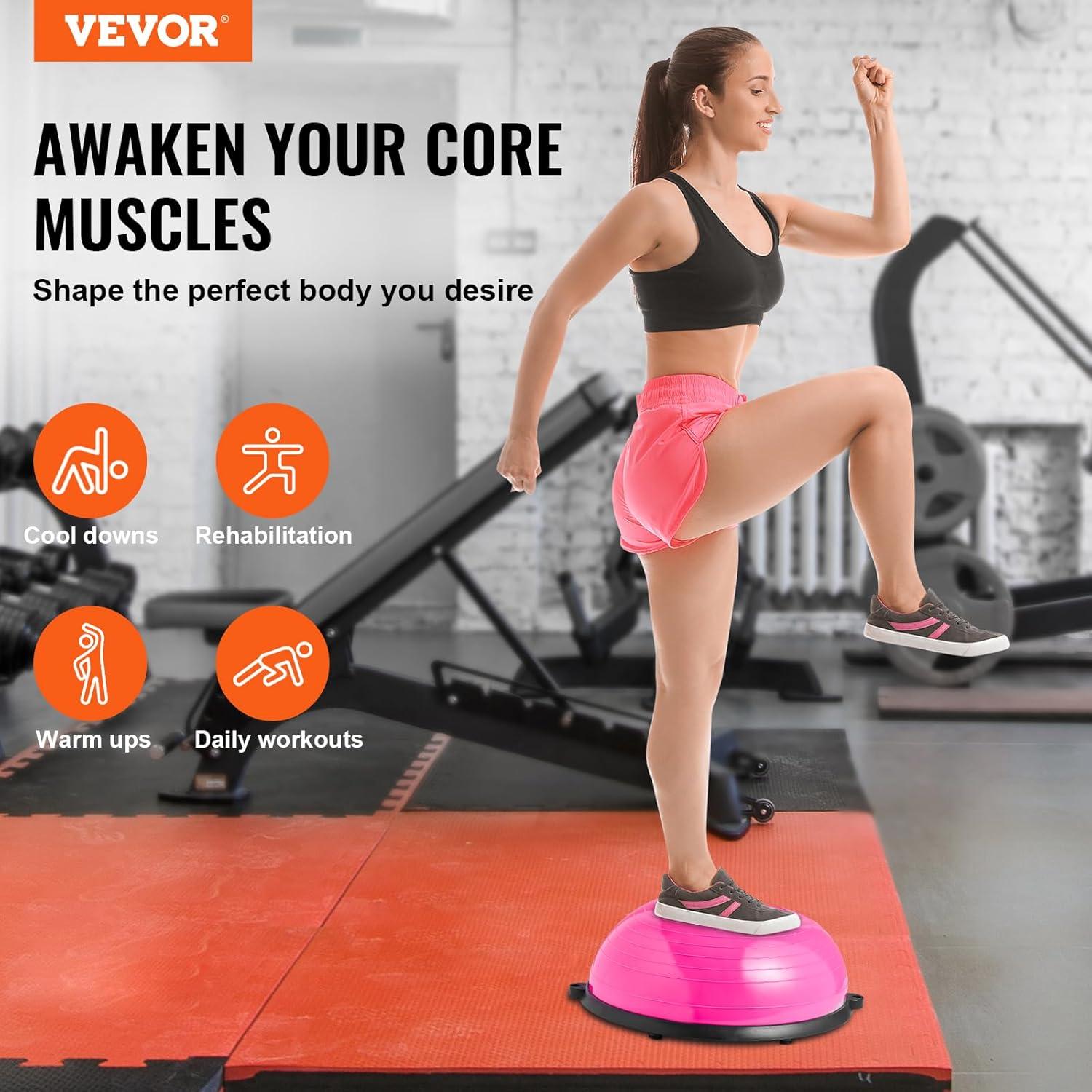 image:imageVEVOR Half Exercise Ball Trainer 2326 inch Balance Ball Trainer 1500lbs Capacity Stability Ball Yoga Ball with Resistance Bands amp Foot Pump Strength Fitness Ball for Home Gym Full Body Workout23 Ripple Pink