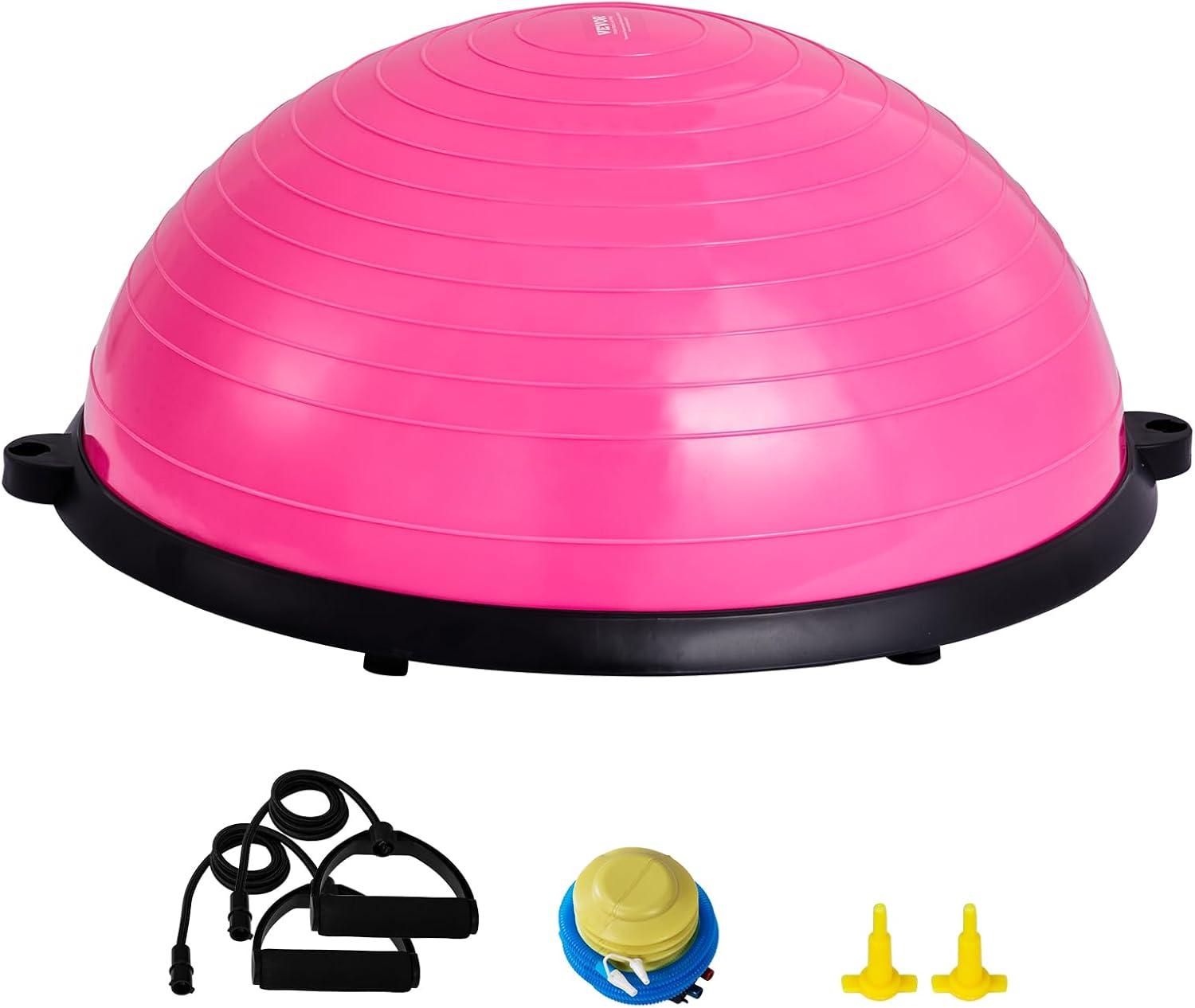 image:imageVEVOR Half Exercise Ball Trainer 2326 inch Balance Ball Trainer 1500lbs Capacity Stability Ball Yoga Ball with Resistance Bands amp Foot Pump Strength Fitness Ball for Home Gym Full Body Workout23 Ripple Pink