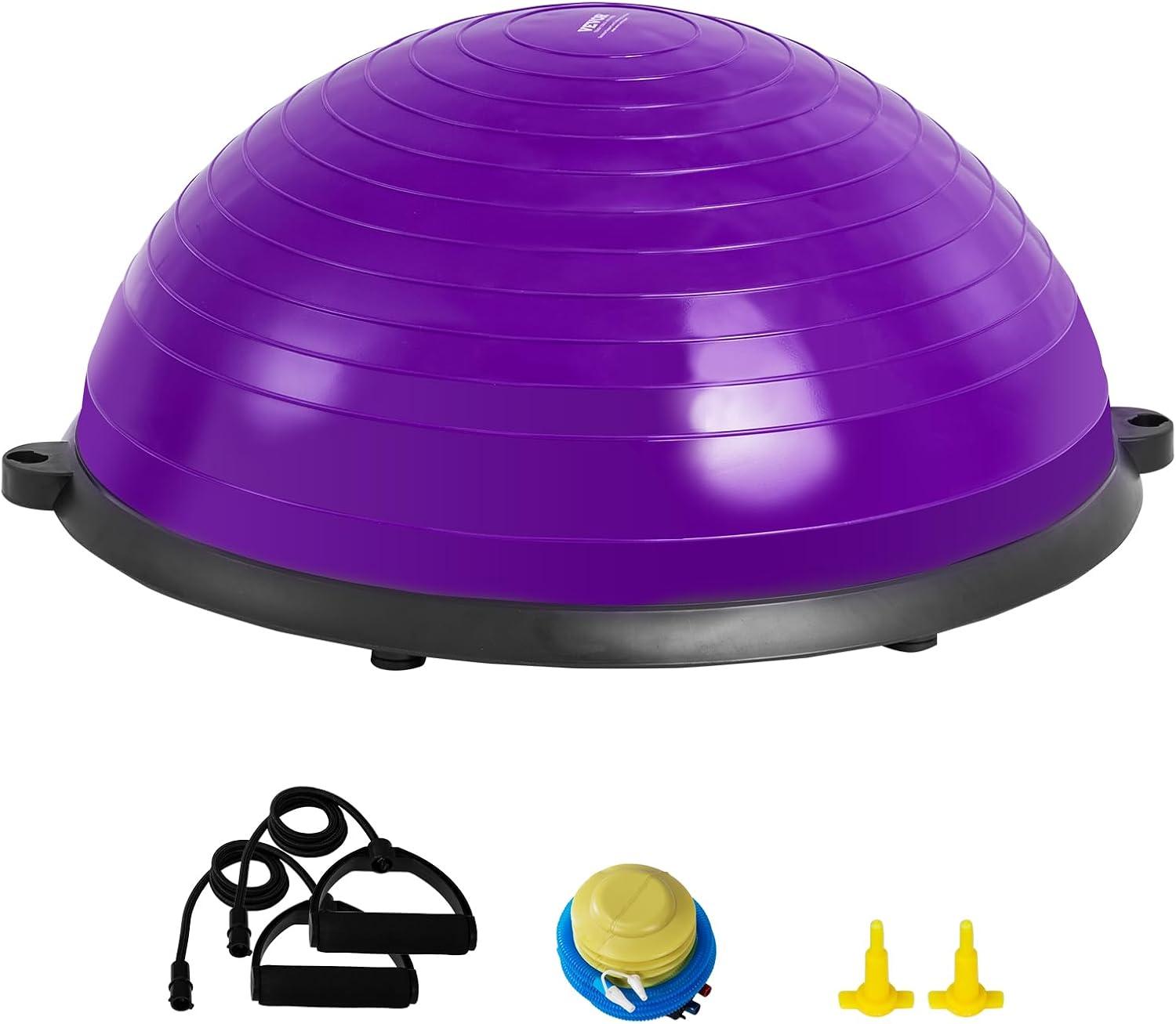 image:imageVEVOR Half Exercise Ball Trainer 2326 inch Balance Ball Trainer 1500lbs Capacity Stability Ball Yoga Ball with Resistance Bands amp Foot Pump Strength Fitness Ball for Home Gym Full Body Workout23 Ripple Purple