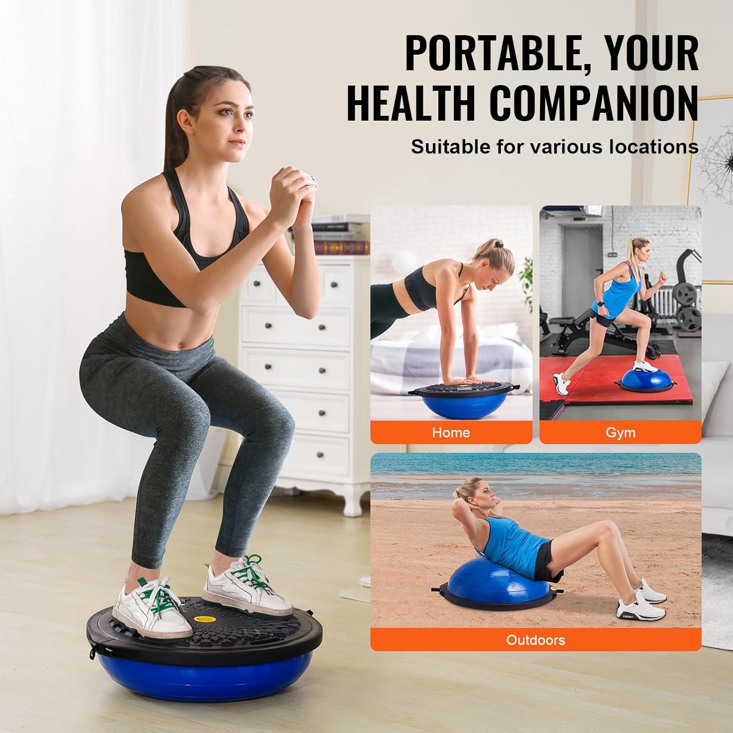 image:imageVEVOR Half Exercise Ball Trainer 2326 inch Balance Ball Trainer 1500lbs Capacity Stability Ball Yoga Ball with Resistance Bands amp Foot Pump Strength Fitness Ball for Home Gym Full Body Workout26 Ripple Blue