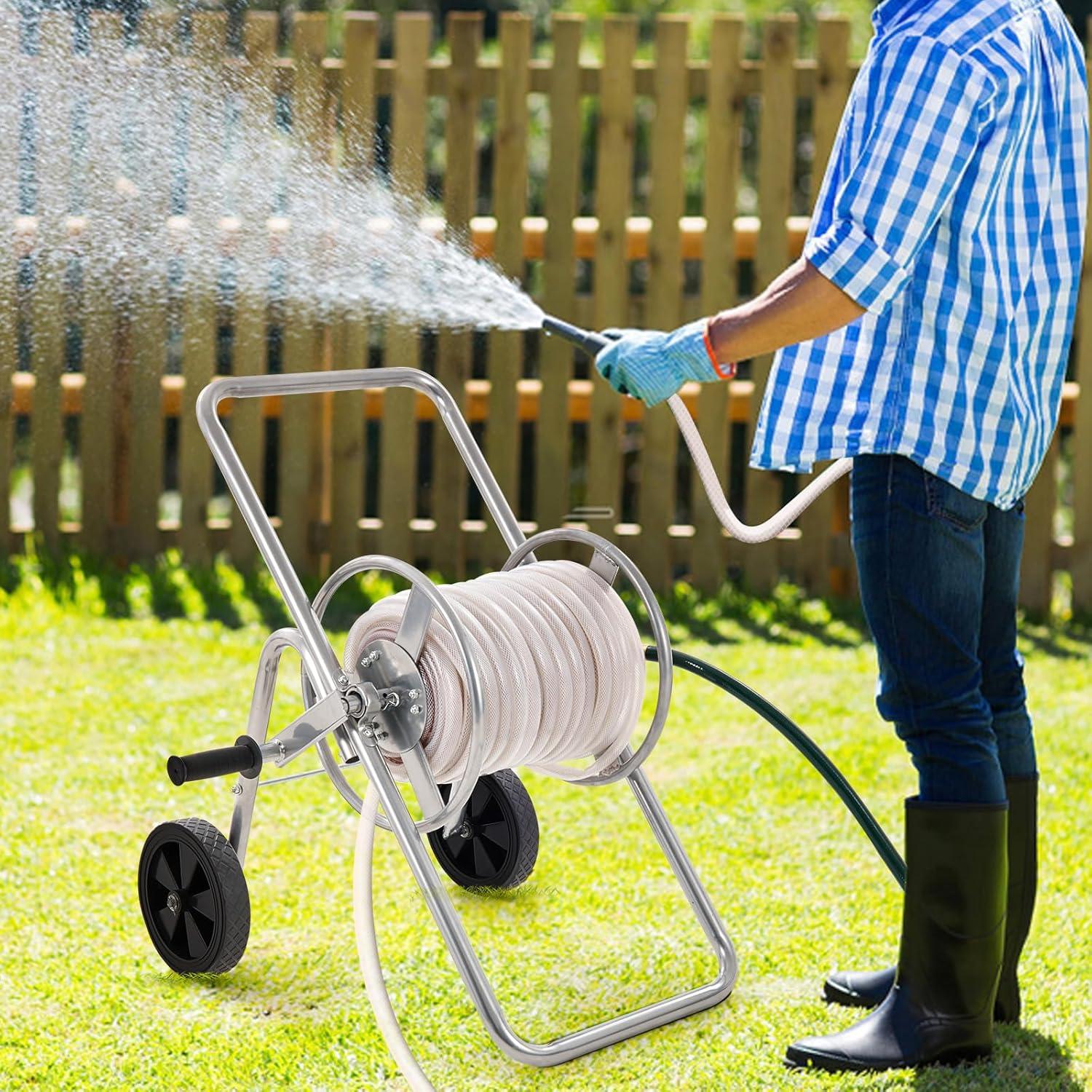 image:imageVEVOR Hose Reel Cart Hold Up to 250 ft of 58 Hose Garden Water Hose Carts Mobile Tools with 4 Wheels Heavy Duty PowderCoated Steel Outdoor Planting with Storage Basket for Garden Yard Lawn175 ft