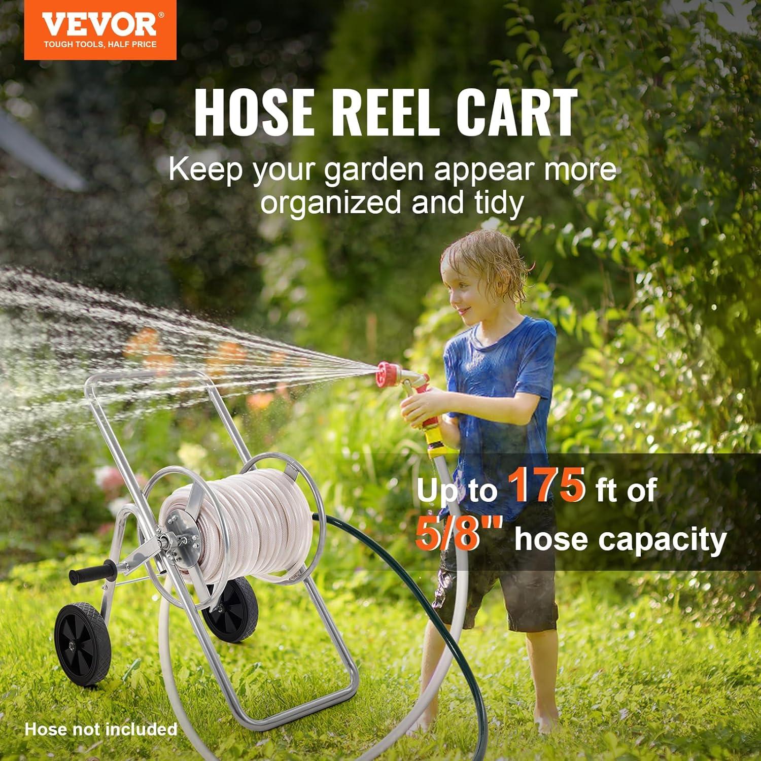 image:imageVEVOR Hose Reel Cart Hold Up to 250 ft of 58 Hose Garden Water Hose Carts Mobile Tools with 4 Wheels Heavy Duty PowderCoated Steel Outdoor Planting with Storage Basket for Garden Yard Lawn175 ft