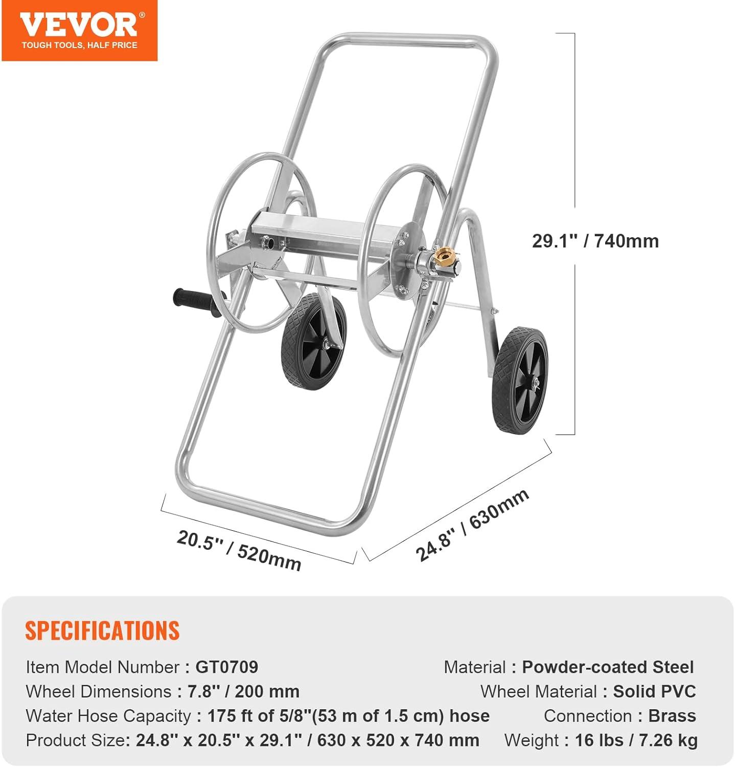 image:imageVEVOR Hose Reel Cart Hold Up to 250 ft of 58 Hose Garden Water Hose Carts Mobile Tools with 4 Wheels Heavy Duty PowderCoated Steel Outdoor Planting with Storage Basket for Garden Yard Lawn175 ft