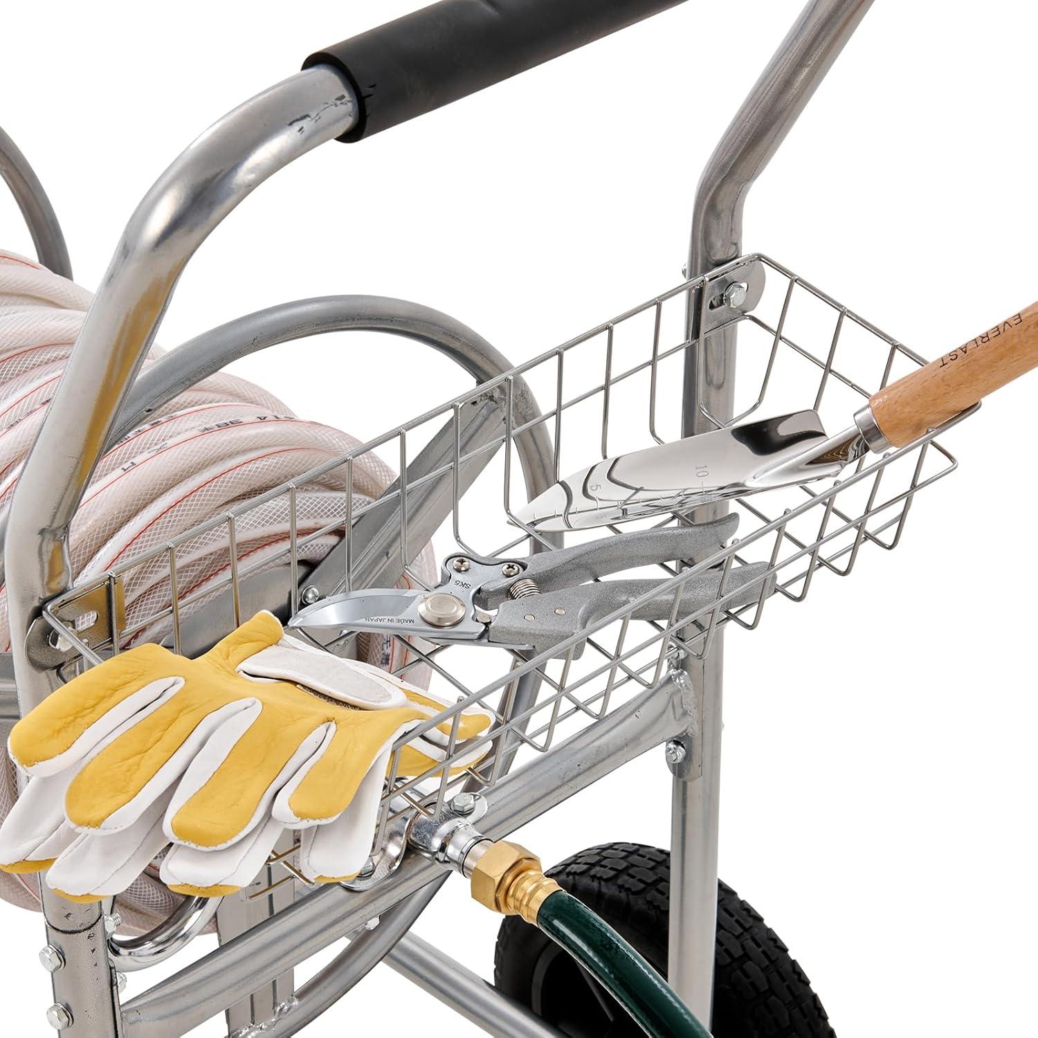 image:imageVEVOR Hose Reel Cart Hold Up to 250 ft of 58 Hose Garden Water Hose Carts Mobile Tools with 4 Wheels Heavy Duty PowderCoated Steel Outdoor Planting with Storage Basket for Garden Yard Lawn250 ft