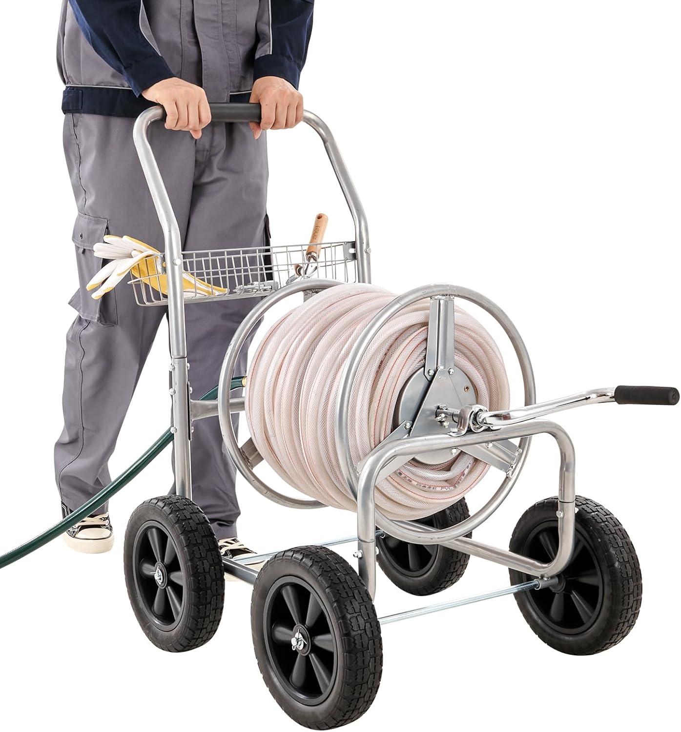 image:imageVEVOR Hose Reel Cart Hold Up to 250 ft of 58 Hose Garden Water Hose Carts Mobile Tools with 4 Wheels Heavy Duty PowderCoated Steel Outdoor Planting with Storage Basket for Garden Yard Lawn250 ft