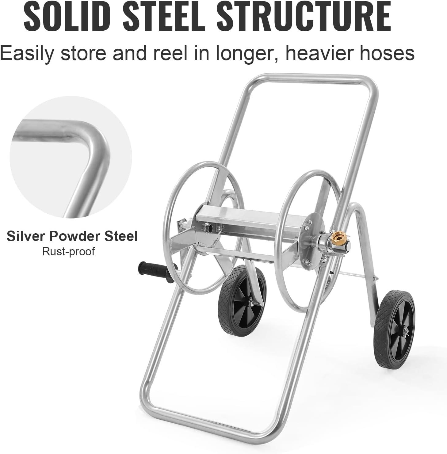 image:imageVEVOR Hose Reel Cart Hold Up to 250 ft of 58 Hose Garden Water Hose Carts Mobile Tools with 4 Wheels Heavy Duty PowderCoated Steel Outdoor Planting with Storage Basket for Garden Yard Lawn175 ft