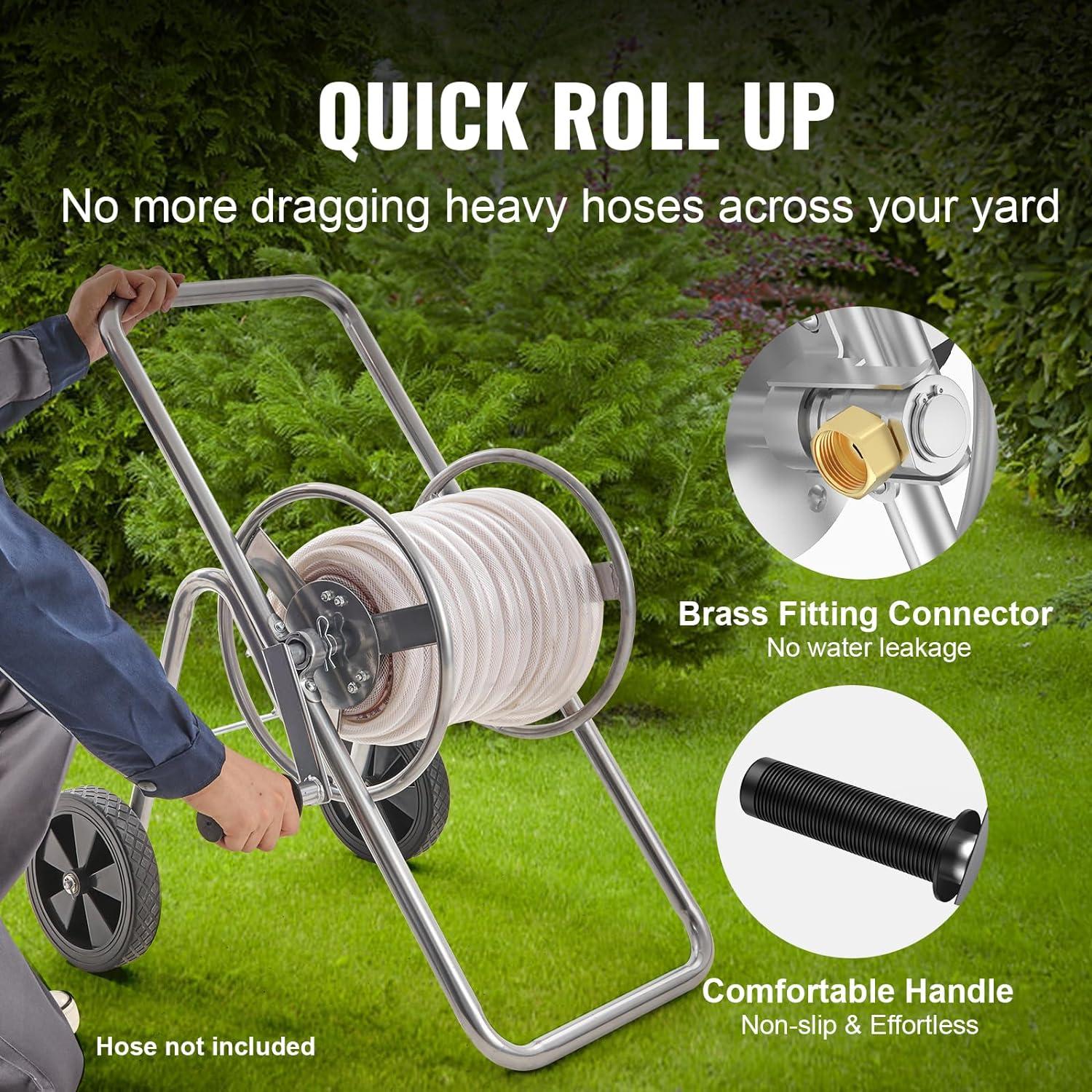 image:imageVEVOR Hose Reel Cart Hold Up to 250 ft of 58 Hose Garden Water Hose Carts Mobile Tools with 4 Wheels Heavy Duty PowderCoated Steel Outdoor Planting with Storage Basket for Garden Yard Lawn175 ft