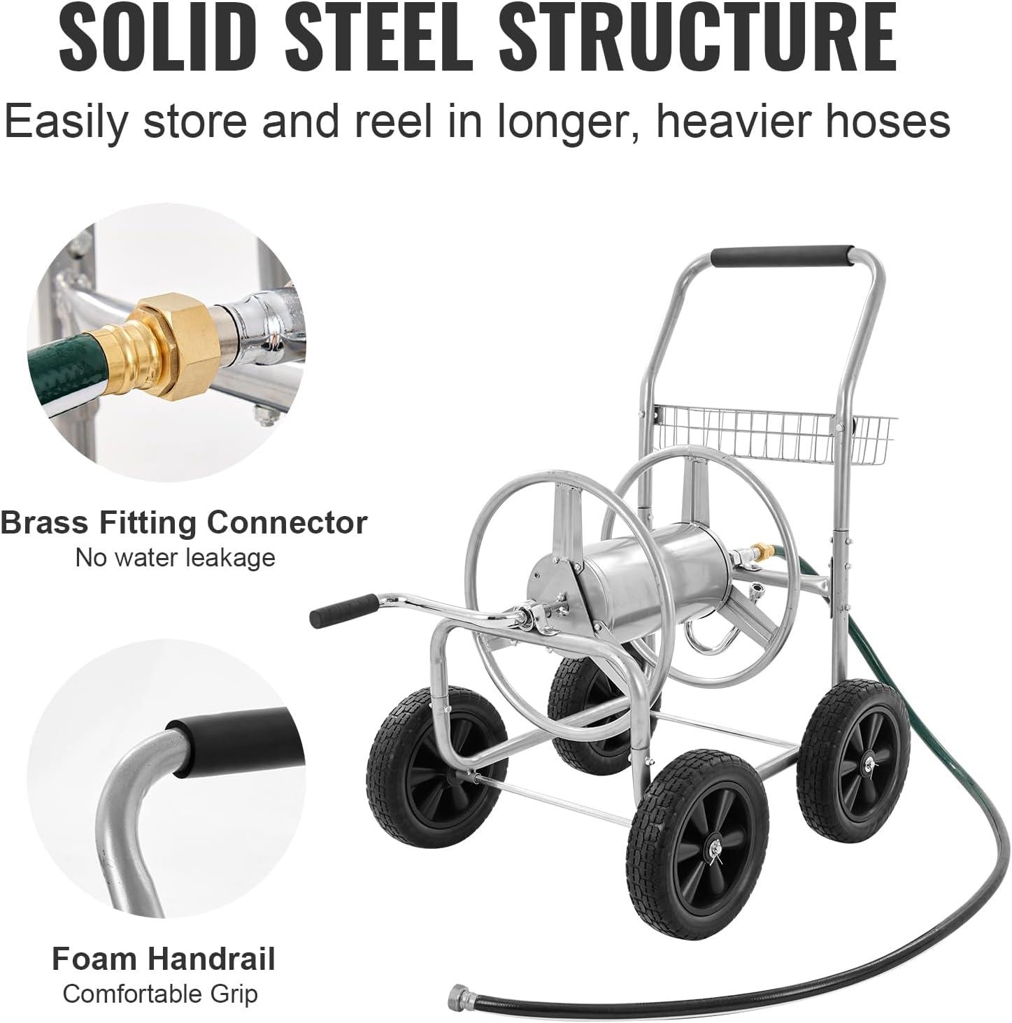 image:imageVEVOR Hose Reel Cart Hold Up to 250 ft of 58 Hose Garden Water Hose Carts Mobile Tools with 4 Wheels Heavy Duty PowderCoated Steel Outdoor Planting with Storage Basket for Garden Yard Lawn250 ft