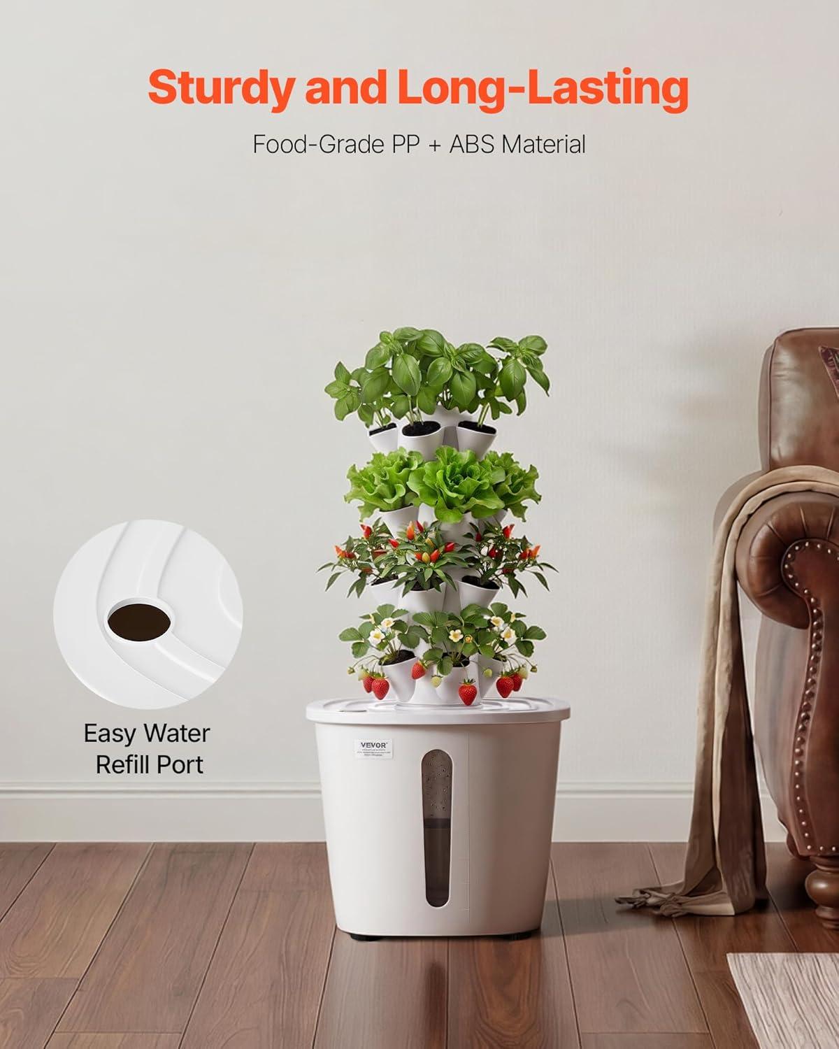 image:imageVEVOR Hydroponic Tower 20 Pods 4 Tiers Hydroponics Growing System Kit Vertical Home Hydronic Garden with 20L Water Tank amp Pump Planter Plants Germination Kit for Indoor Herbs Fruits Vegetables