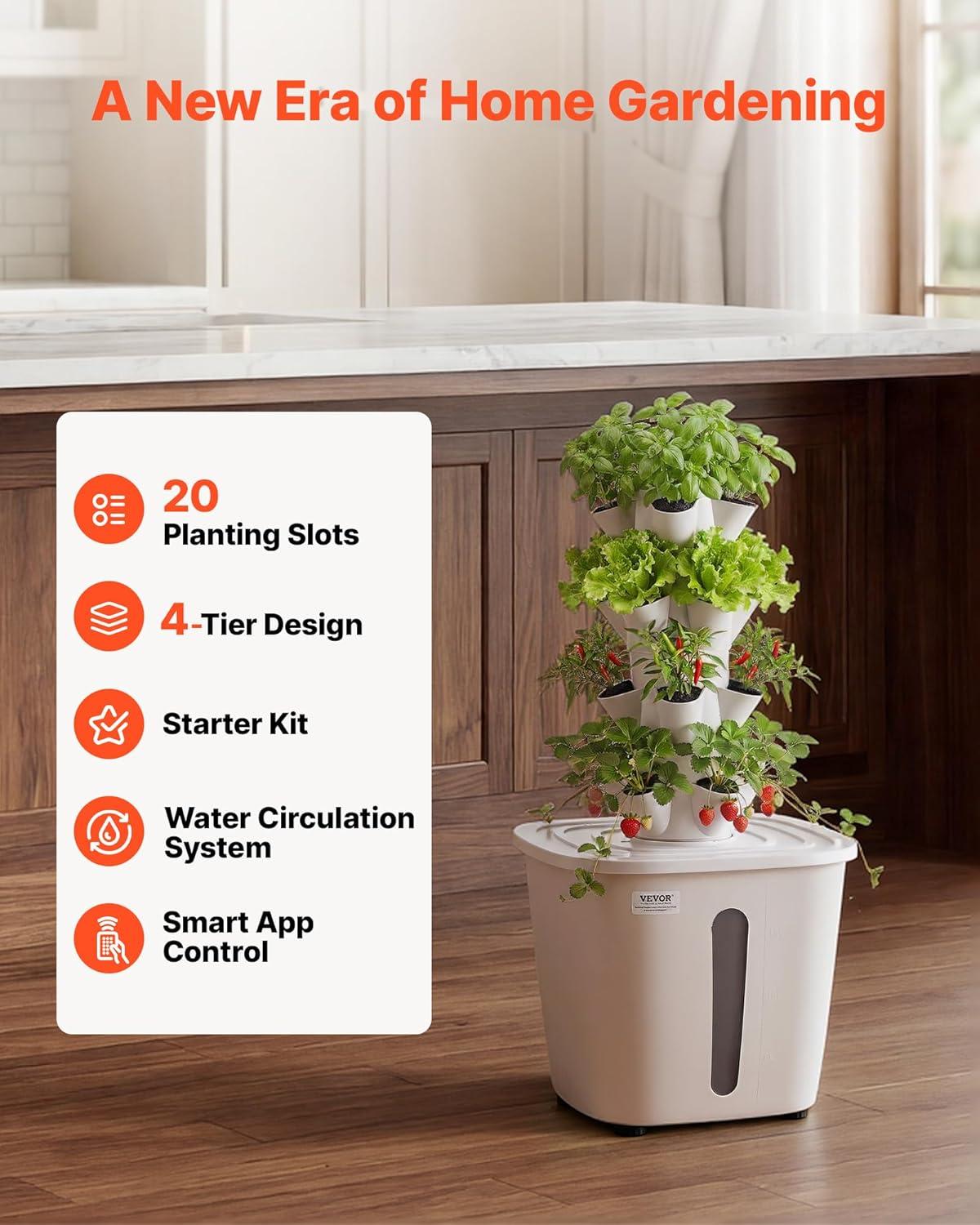 image:imageVEVOR Hydroponic Tower 20 Pods 4 Tiers Hydroponics Growing System Kit Vertical Home Hydronic Garden with 20L Water Tank amp Pump Planter Plants Germination Kit for Indoor Herbs Fruits Vegetables