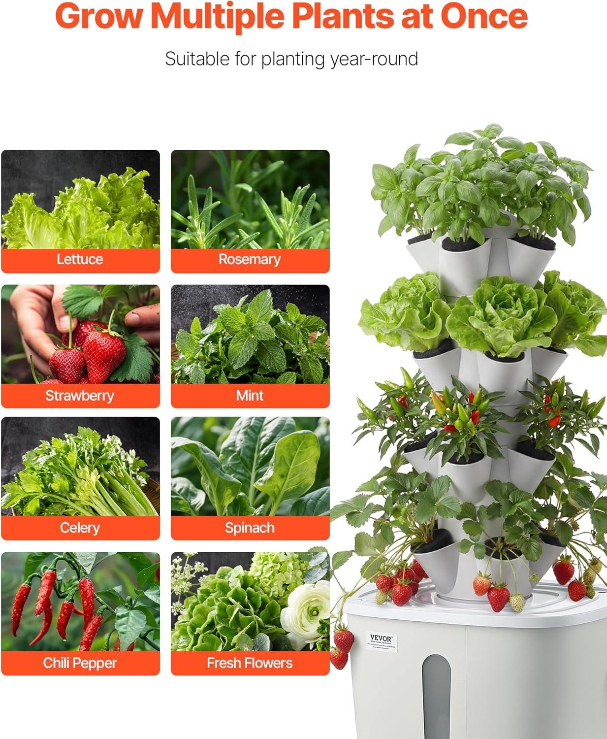 image:imageVEVOR Hydroponic Tower 20 Pods 4 Tiers Hydroponics Growing System Kit Vertical Home Hydronic Garden with 20L Water Tank amp Pump Planter Plants Germination Kit for Indoor Herbs Fruits Vegetables