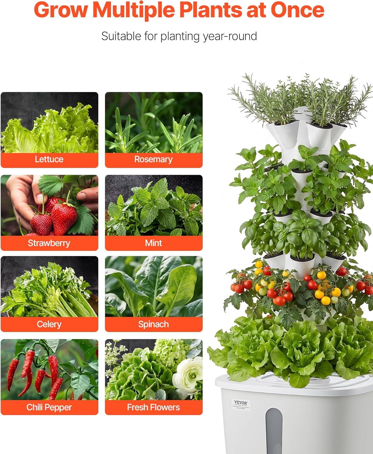 image:imageVEVOR Hydroponic Tower 30 Pods 6 Tiers Hydroponics Growing System Kit with App Control Vertical Home Garden with 20L Water Tank amp Pump Planter Germination Kit for Indoor Herbs Fruits Vegetables