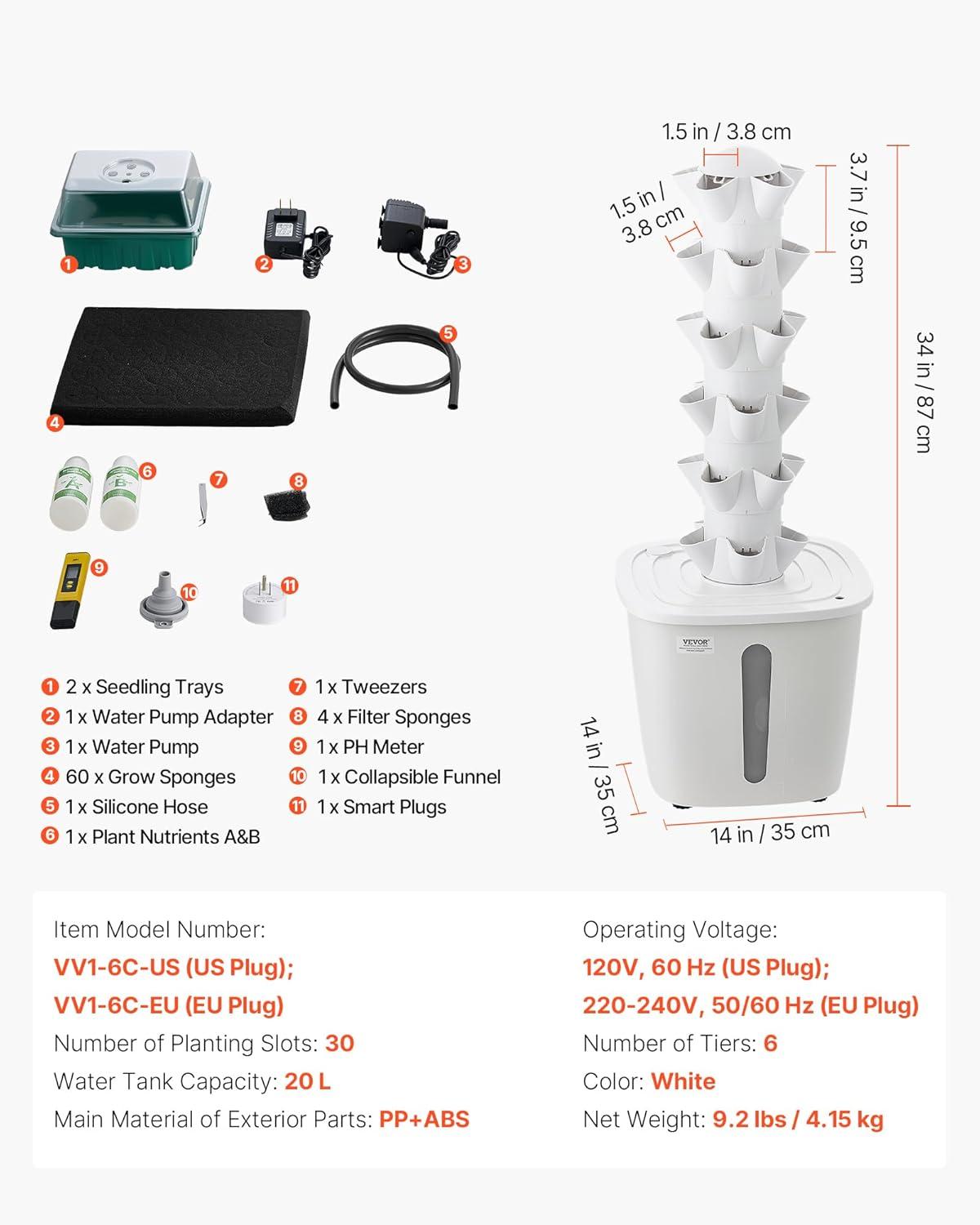 image:imageVEVOR Hydroponic Tower 30 Pods 6 Tiers Hydroponics Growing System Kit with App Control Vertical Home Garden with 20L Water Tank amp Pump Planter Germination Kit for Indoor Herbs Fruits Vegetables