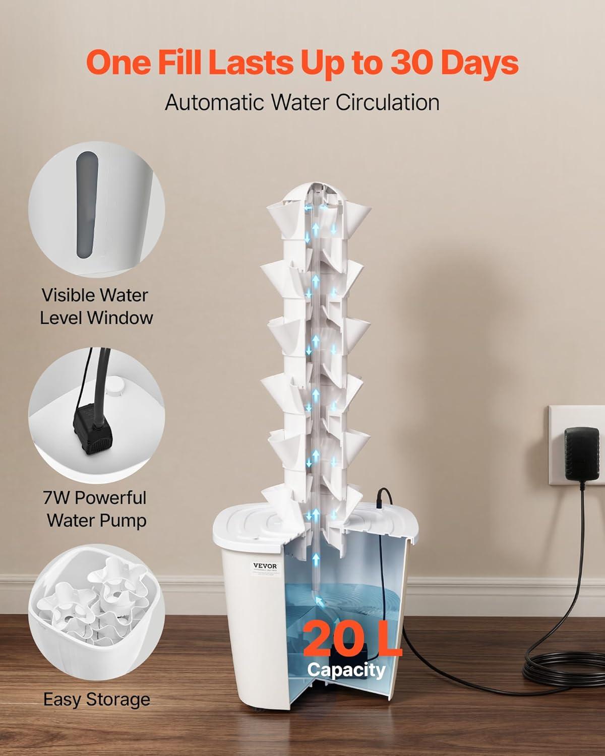 image:imageVEVOR Hydroponic Tower 30 Pods 6 Tiers Hydroponics Growing System Kit with App Control Vertical Home Garden with 20L Water Tank amp Pump Planter Germination Kit for Indoor Herbs Fruits Vegetables