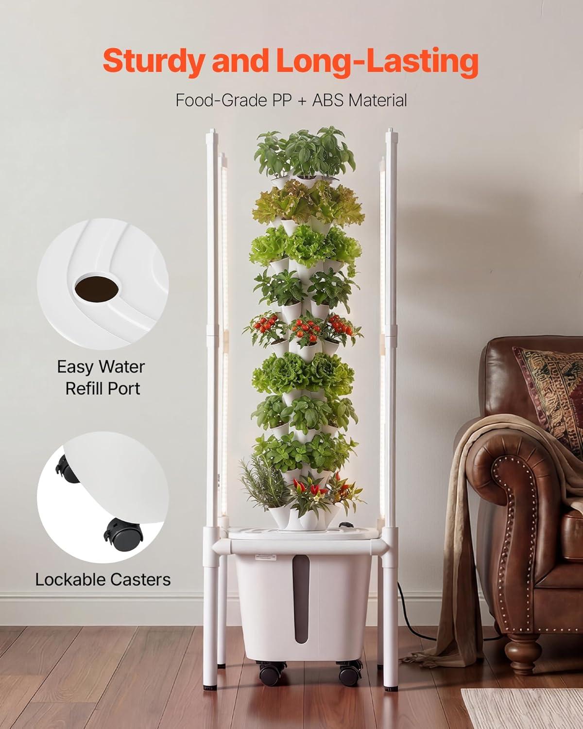 image:imageVEVOR Hydroponic Tower 45 Pods 9 Tiers Hydroponics Growing System Kit with LED Grow Light App Control amp Casters Vertical Home Garden with 20L Water Tank amp Pump for Indoor Herbs Fruits Vegetables