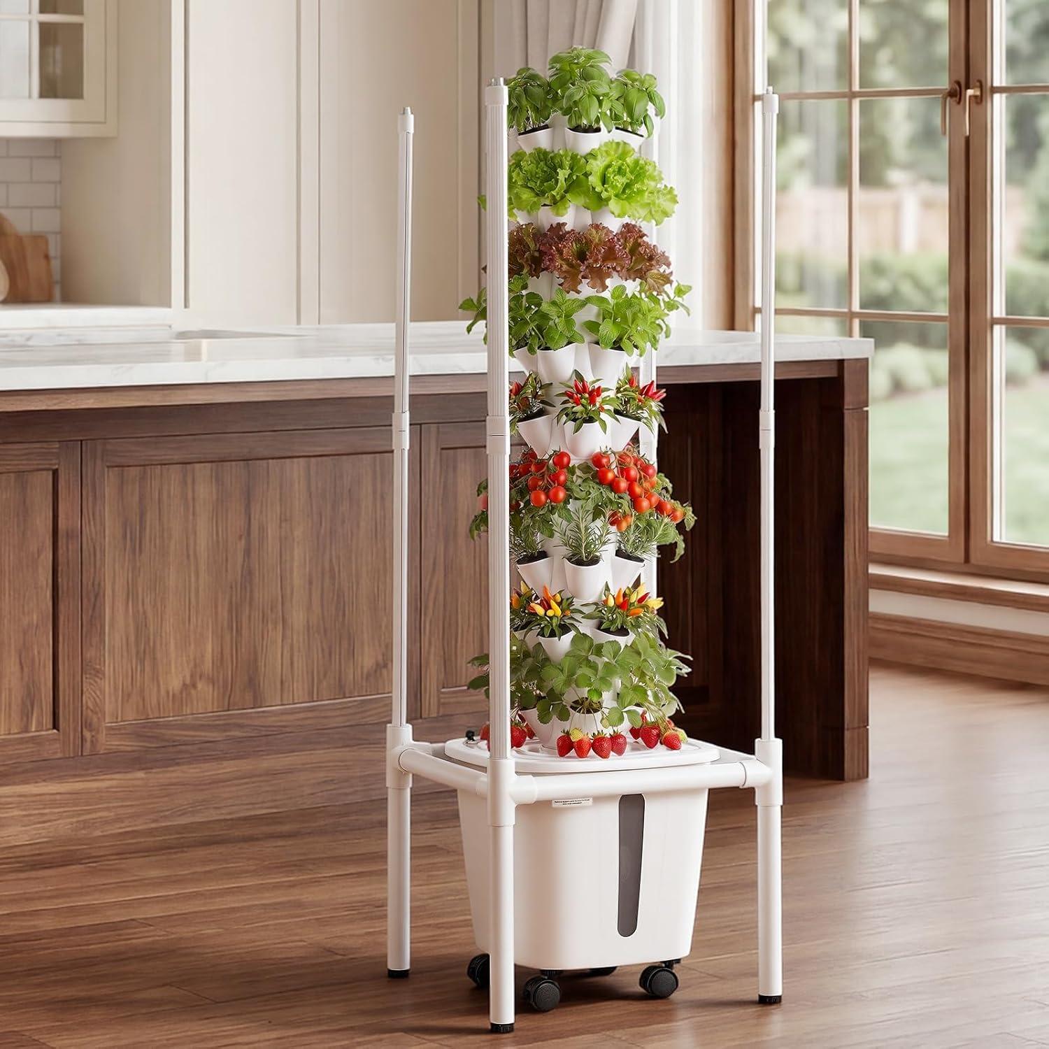 image:imageVEVOR Hydroponic Tower 45 Pods 9 Tiers Hydroponics Growing System Kit with LED Grow Light App Control amp Casters Vertical Home Garden with 20L Water Tank amp Pump for Indoor Herbs Fruits Vegetables
