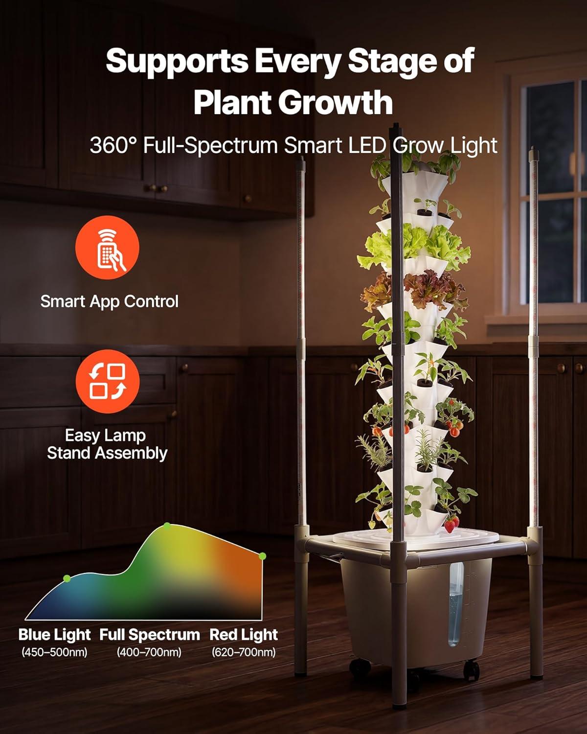 image:imageVEVOR Hydroponic Tower 45 Pods 9 Tiers Hydroponics Growing System Kit with LED Grow Light App Control amp Casters Vertical Home Garden with 20L Water Tank amp Pump for Indoor Herbs Fruits Vegetables