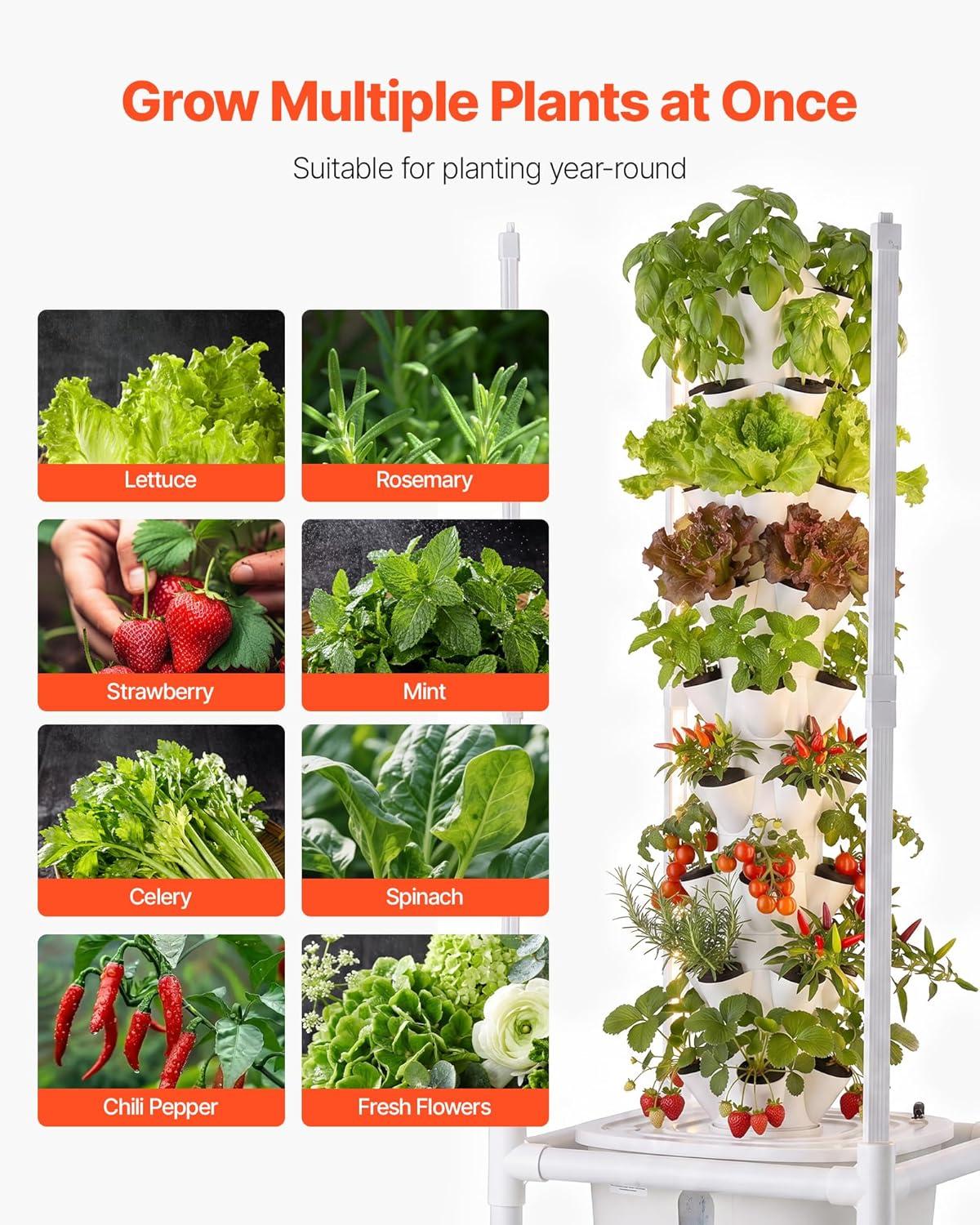 image:imageVEVOR Hydroponic Tower 45 Pods 9 Tiers Hydroponics Growing System Kit with LED Grow Light App Control amp Casters Vertical Home Garden with 20L Water Tank amp Pump for Indoor Herbs Fruits Vegetables