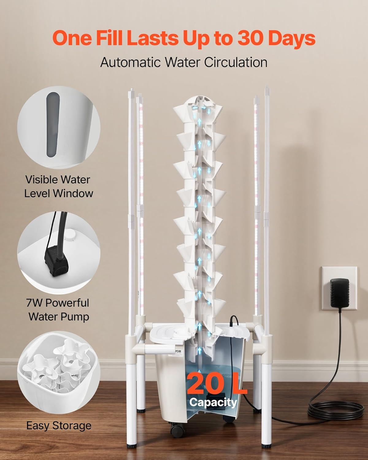 image:imageVEVOR Hydroponic Tower 45 Pods 9 Tiers Hydroponics Growing System Kit with LED Grow Light App Control amp Casters Vertical Home Garden with 20L Water Tank amp Pump for Indoor Herbs Fruits Vegetables