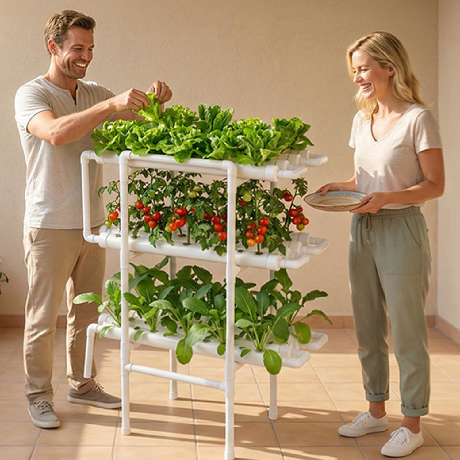 image:imageVEVOR Hydroponics Growing System Kit 3Tier 108 Sites UPVC Pipe Hydroponic Grow Kit with Timed Irrigation Thickened Hydroponic Pipes Indoor Home Garden Vegetable Planting Grow Kits for Fruit HerbBlack White Premium Version