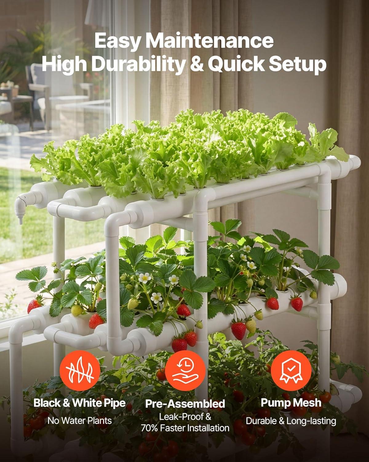 image:imageVEVOR Hydroponics Growing System Kit 3Tier 108 Sites UPVC Pipe Hydroponic Grow Kit with Timed Irrigation Thickened Hydroponic Pipes Indoor Home Garden Vegetable Planting Grow Kits for Fruit HerbWhite Standard Version