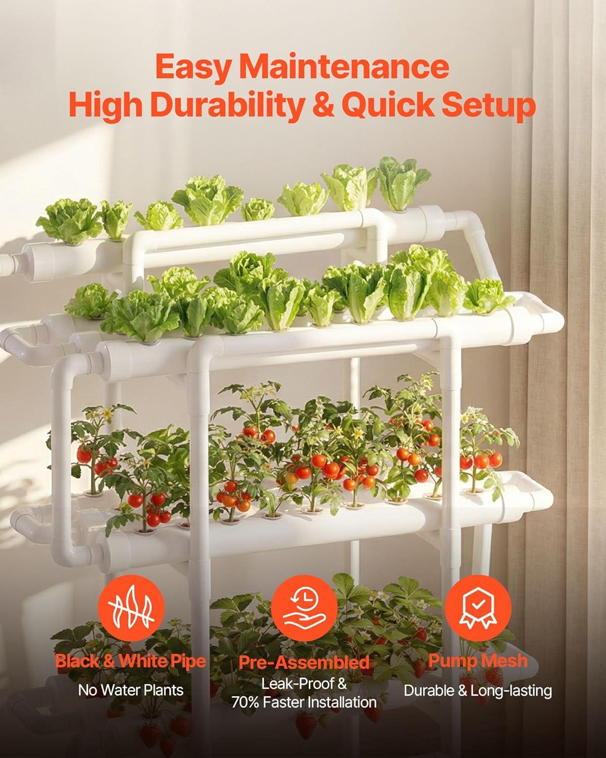 image:imageVEVOR Hydroponics Growing System Kit 3Tier 108 Sites UPVC Pipe Hydroponic Grow Kit with Timed Irrigation Thickened Hydroponic Pipes Indoor Home Garden Vegetable Planting Grow Kits for Fruit HerbBlack White Premium Version