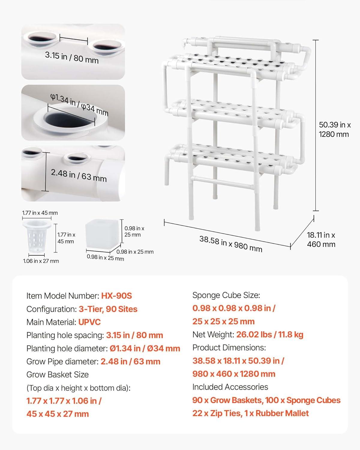 image:imageVEVOR Hydroponics Growing System Kit 3Tier 108 Sites UPVC Pipe Hydroponic Grow Kit with Timed Irrigation Thickened Hydroponic Pipes Indoor Home Garden Vegetable Planting Grow Kits for Fruit HerbBlack White Premium Version