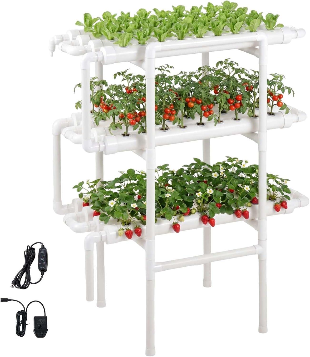 image:imageVEVOR Hydroponics Growing System Kit 3Tier 108 Sites UPVC Pipe Hydroponic Grow Kit with Timed Irrigation Thickened Hydroponic Pipes Indoor Home Garden Vegetable Planting Grow Kits for Fruit HerbBlack White Premium Version