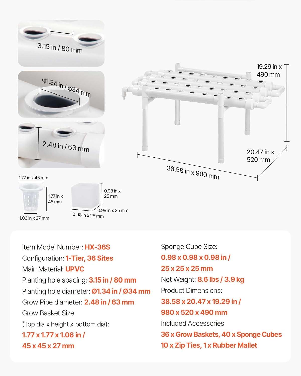 image:imageVEVOR Hydroponics Growing System Kit 3Tier 108 Sites UPVC Pipe Hydroponic Grow Kit with Timed Irrigation Thickened Hydroponic Pipes Indoor Home Garden Vegetable Planting Grow Kits for Fruit HerbBlack White Premium Version