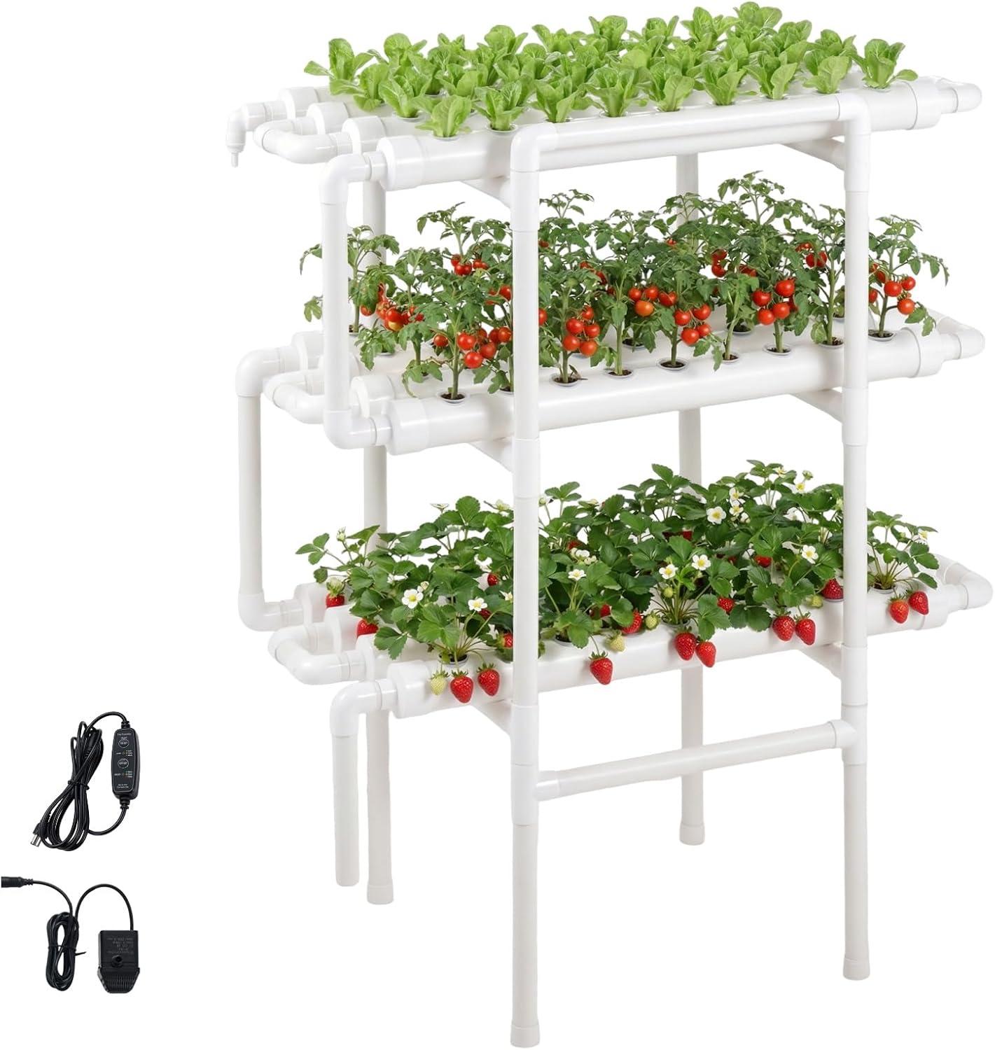 image:imageVEVOR Hydroponics Growing System Kit 3Tier 108 Sites UPVC Pipe Hydroponic Grow Kit with Timed Irrigation Thickened Hydroponic Pipes Indoor Home Garden Vegetable Planting Grow Kits for Fruit HerbWhite Standard Version