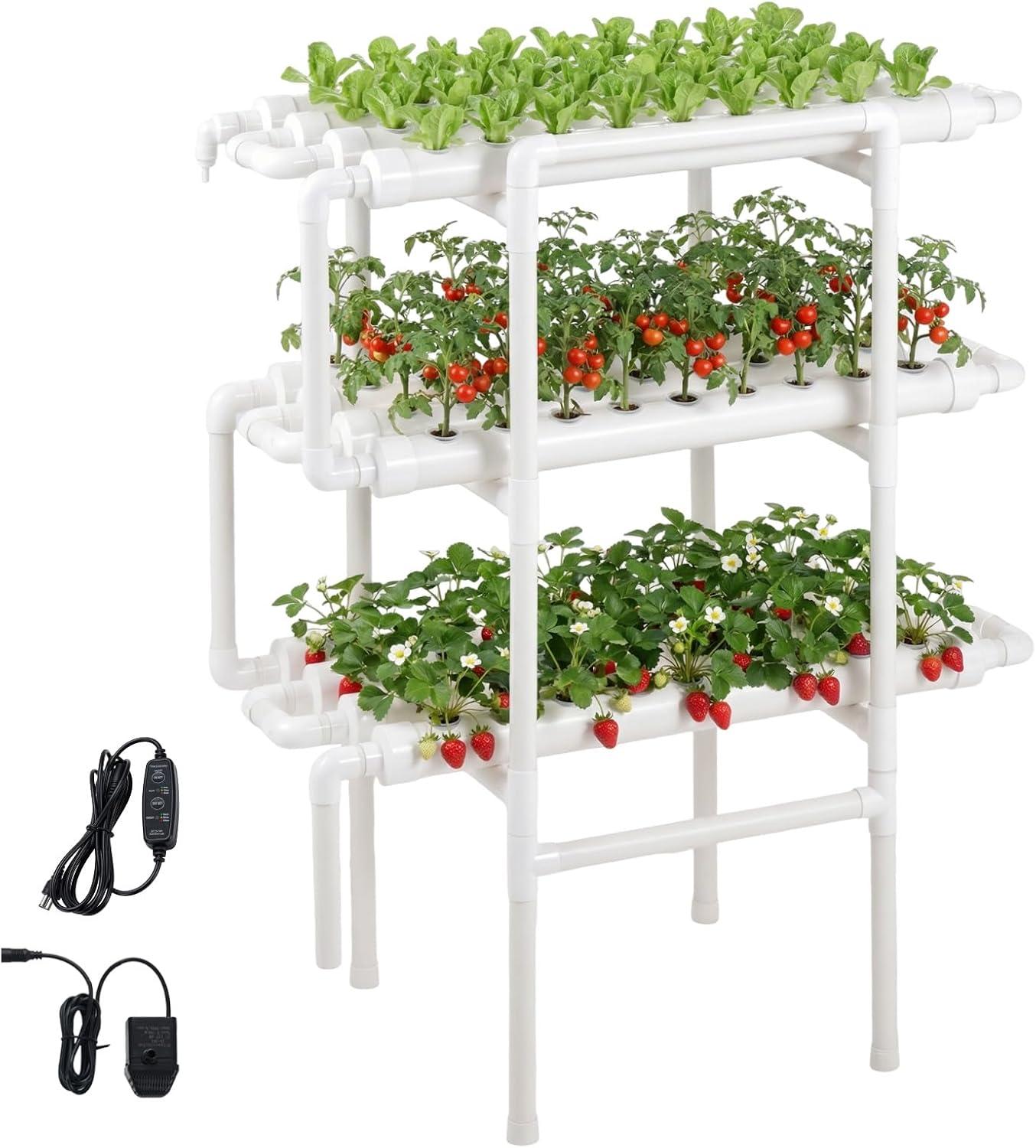 image:imageVEVOR Hydroponics Growing System Kit 3Tier 108 Sites UPVC Pipe Hydroponic Grow Kit with Timed Irrigation Thickened Hydroponic Pipes Indoor Home Garden Vegetable Planting Grow Kits for Fruit HerbBlack White Premium Version