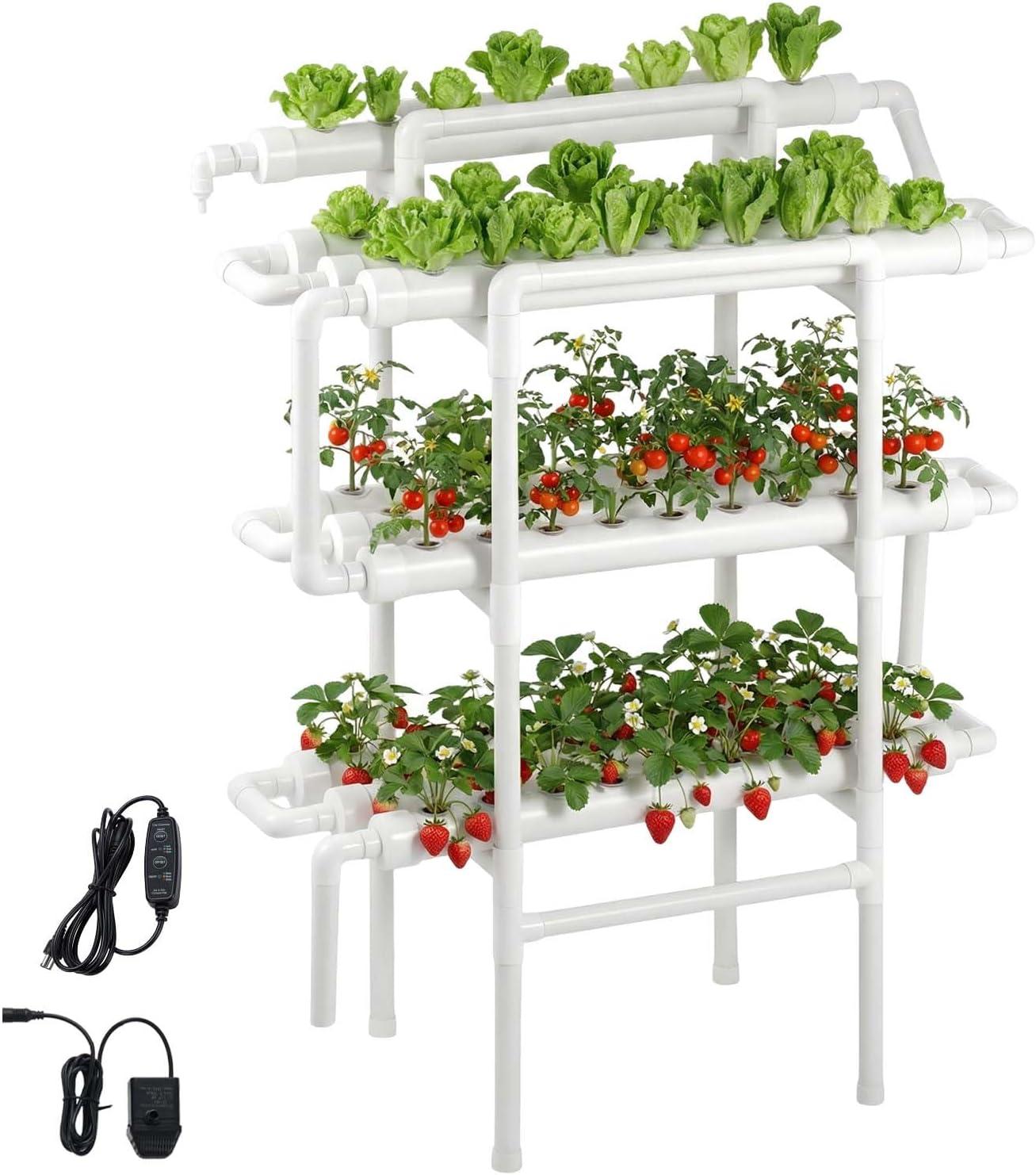 image:imageVEVOR Hydroponics Growing System Kit 3Tier 108 Sites UPVC Pipe Hydroponic Grow Kit with Timed Irrigation Thickened Hydroponic Pipes Indoor Home Garden Vegetable Planting Grow Kits for Fruit HerbBlack White Premium Version