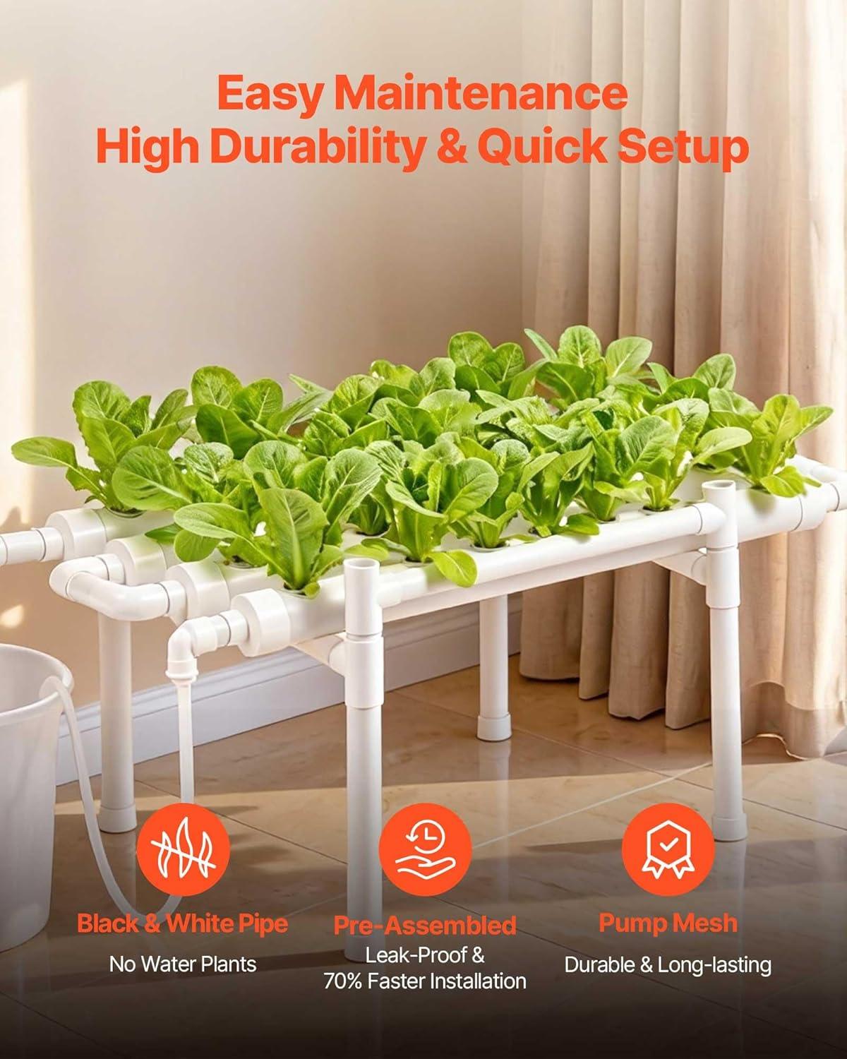 image:imageVEVOR Hydroponics Growing System Kit 3Tier 108 Sites UPVC Pipe Hydroponic Grow Kit with Timed Irrigation Thickened Hydroponic Pipes Indoor Home Garden Vegetable Planting Grow Kits for Fruit HerbBlack White Premium Version
