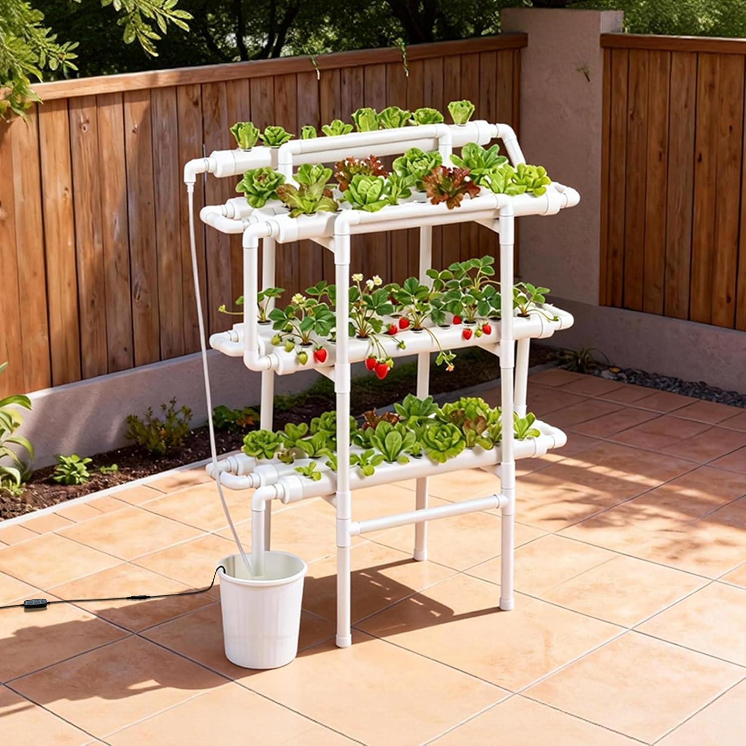 image:imageVEVOR Hydroponics Growing System Kit 3Tier 108 Sites UPVC Pipe Hydroponic Grow Kit with Timed Irrigation Thickened Hydroponic Pipes Indoor Home Garden Vegetable Planting Grow Kits for Fruit HerbBlack White Premium Version