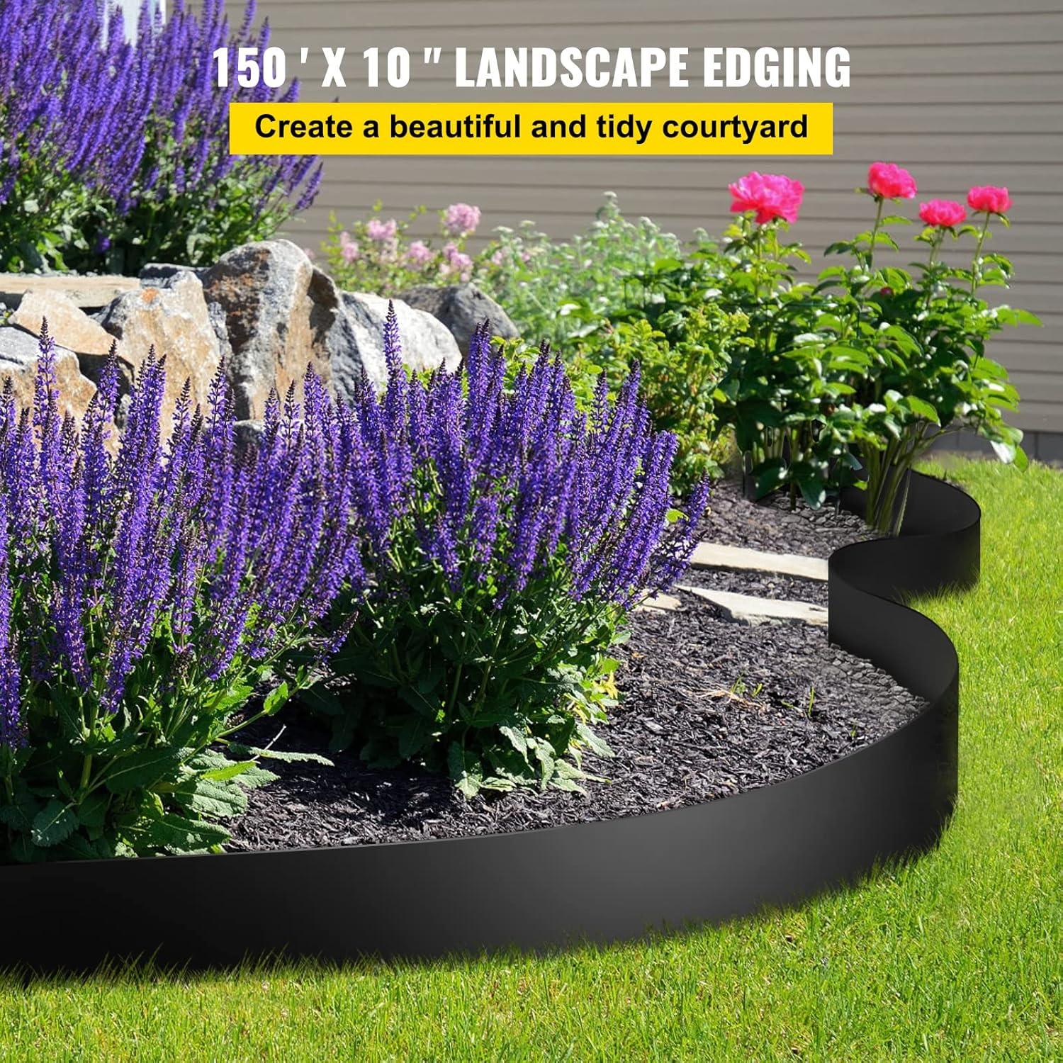 image:imageVEVOR Landscape Edging 10 inch Depth 150 ft Total Length Recycled HDPE Coiled Terrace Board Flexible Bender Border amp EasyFlex Nylon Landscape Anchoring Stakes