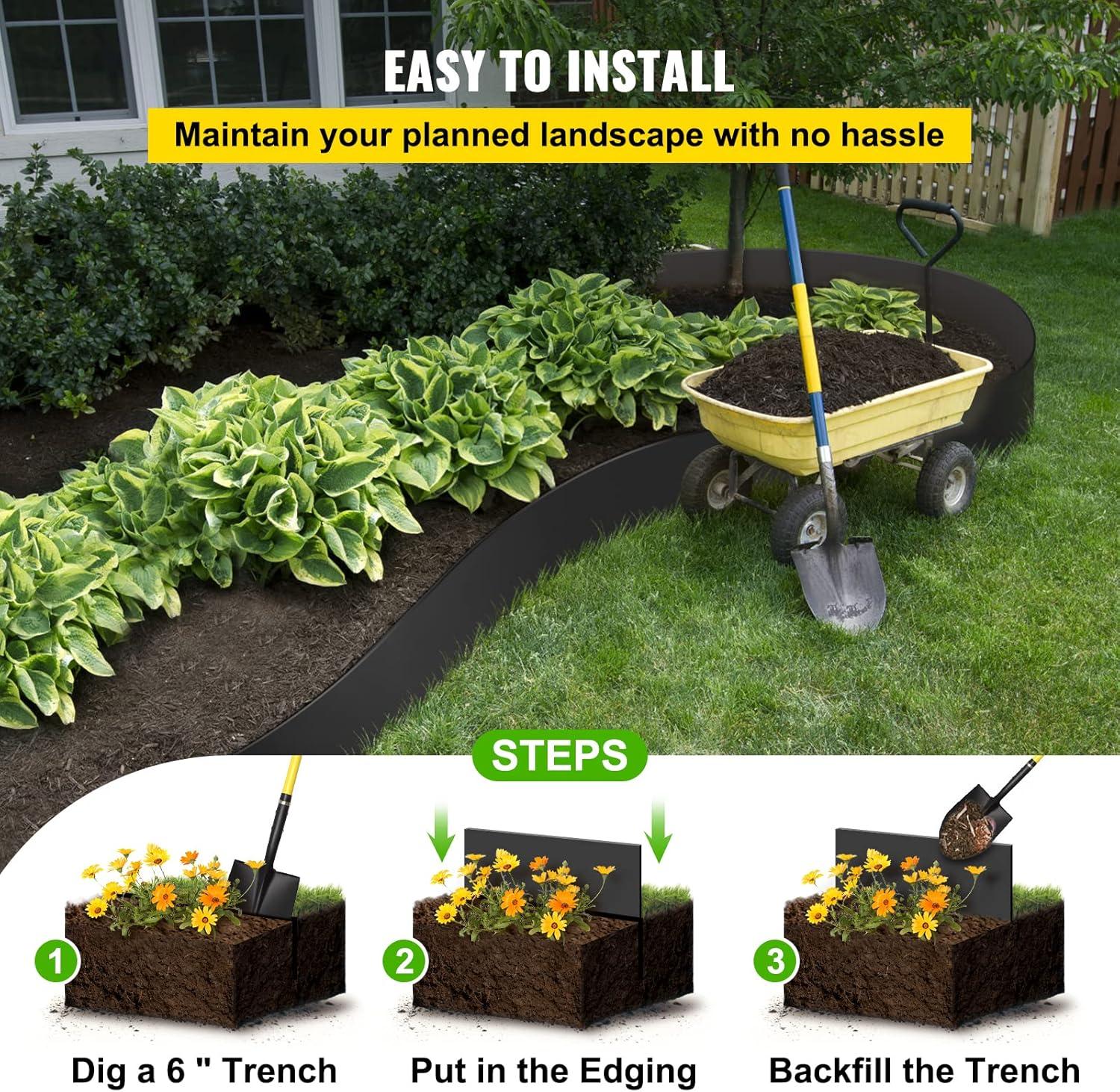 image:imageVEVOR Landscape Edging 10 inch Depth 40 ft Total Length Recycled HDPE Coiled Terrace Board Flexible Bender Border for Landscaping Lawn Garden Yard Against Invading Weeds Black80 FT