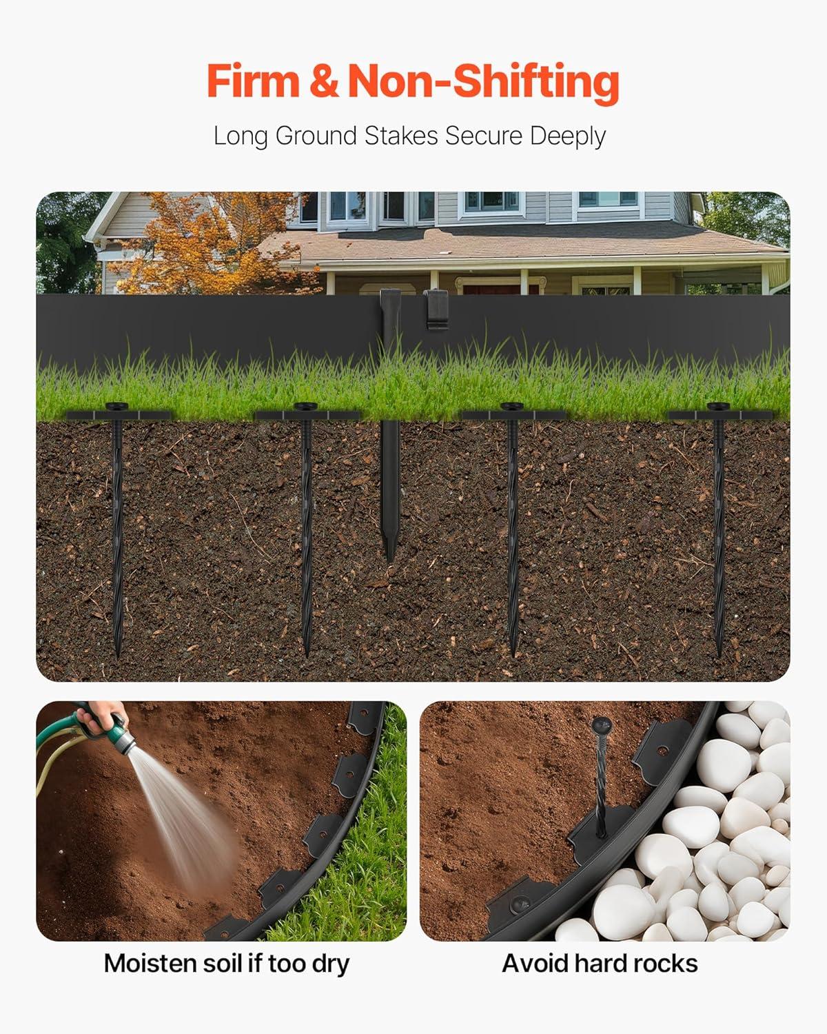 image:imageVEVOR Landscape Edging 20 ft x 2 in Plastic Garden Border Edging with 20 Spikes No Dig Flexible Lawn Edgings Roll UVResistant Mini Fence Borders Pathway Edgings for Flower Beds Yard Paver66ft4inLshaped