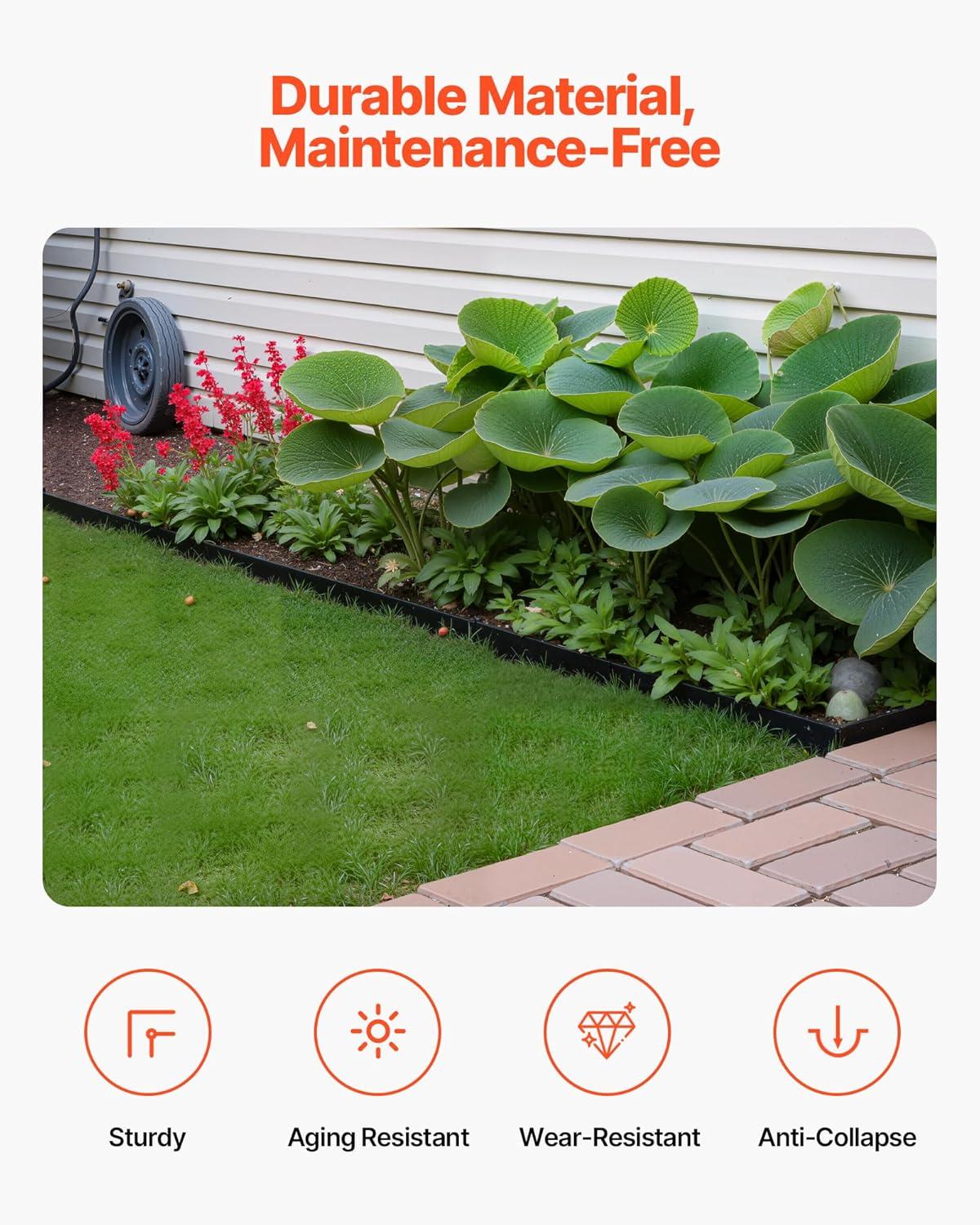 image:imageVEVOR Landscape Edging 20 ft x 2 in Plastic Garden Border Edging with 20 Spikes No Dig Flexible Lawn Edgings Roll UVResistant Mini Fence Borders Pathway Edgings for Flower Beds Yard Paver60ft17inLshaped