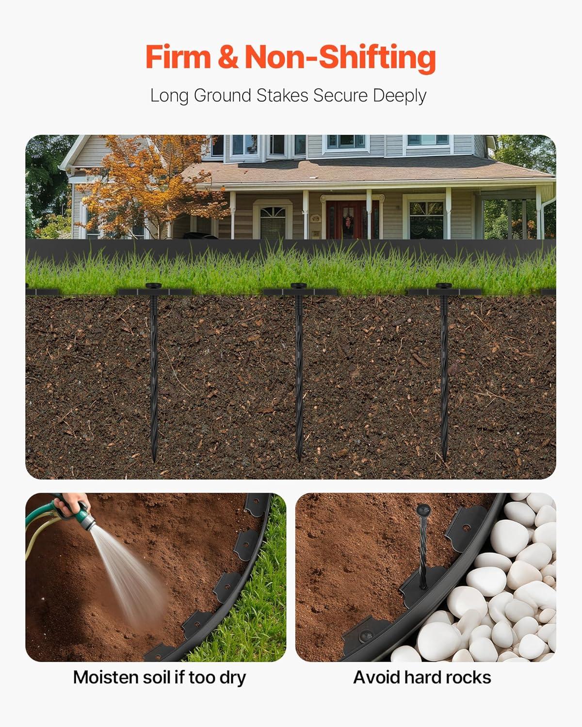image:imageVEVOR Landscape Edging 20 ft x 2 in Plastic Garden Border Edging with 20 Spikes No Dig Flexible Lawn Edgings Roll UVResistant Mini Fence Borders Pathway Edgings for Flower Beds Yard Paver20ft2inLshaped
