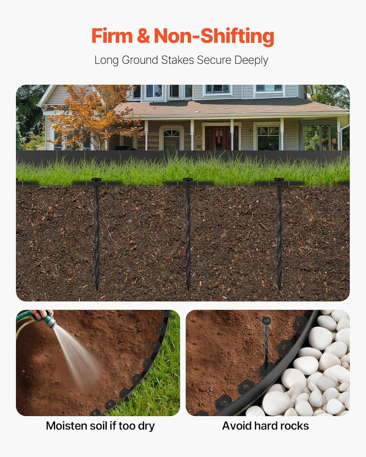 image:imageVEVOR Landscape Edging 20 ft x 2 in Plastic Garden Border Edging with 20 Spikes No Dig Flexible Lawn Edgings Roll UVResistant Mini Fence Borders Pathway Edgings for Flower Beds Yard Paver100ft15inLshaped