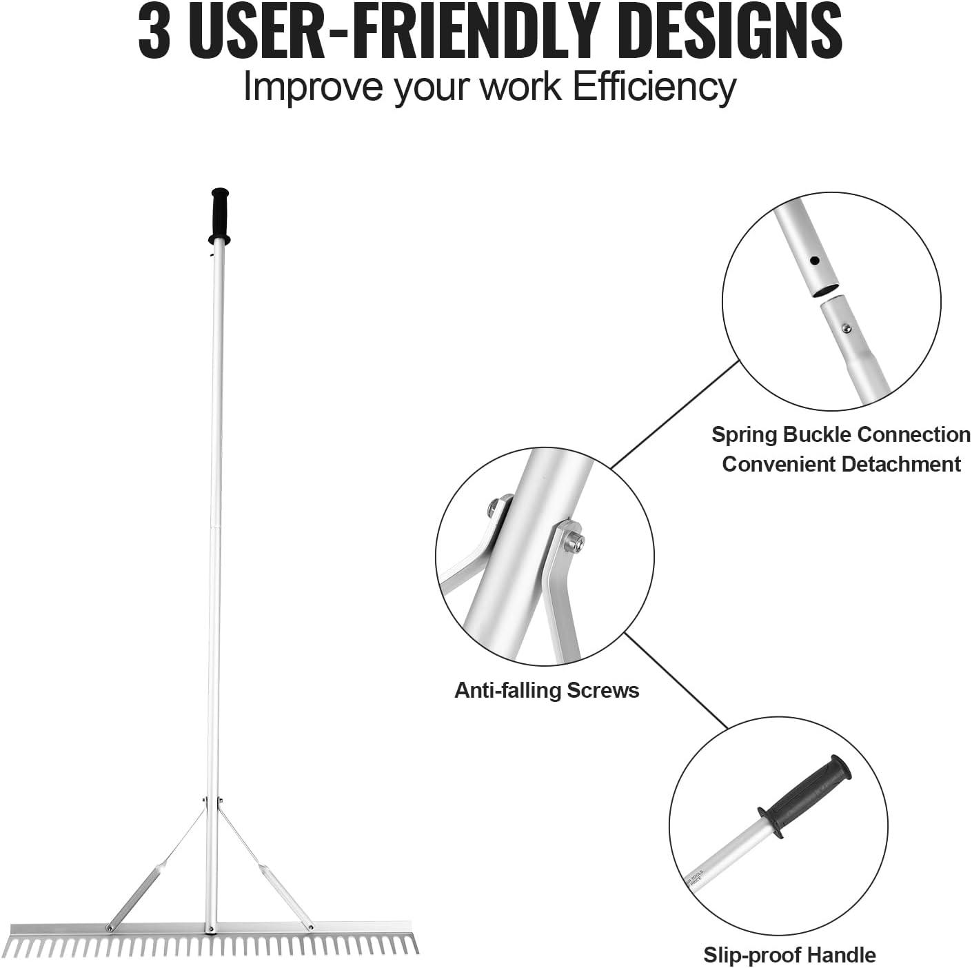 image:imageVEVOR Landscape Rake 36 Head Aluminum Lake Weed Rake with 75 Long Handle for Loosening Soil Lawn Care Weeding Lake Garden Silver75 inch