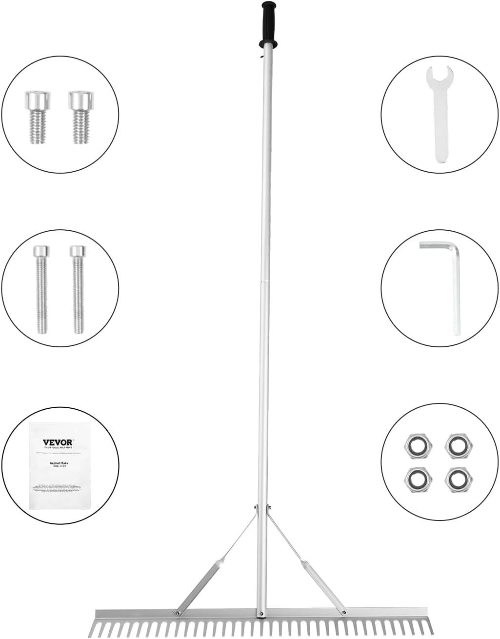 image:imageVEVOR Landscape Rake 36 Head Aluminum Lake Weed Rake with 75 Long Handle for Loosening Soil Lawn Care Weeding Lake Garden Silver75 inch