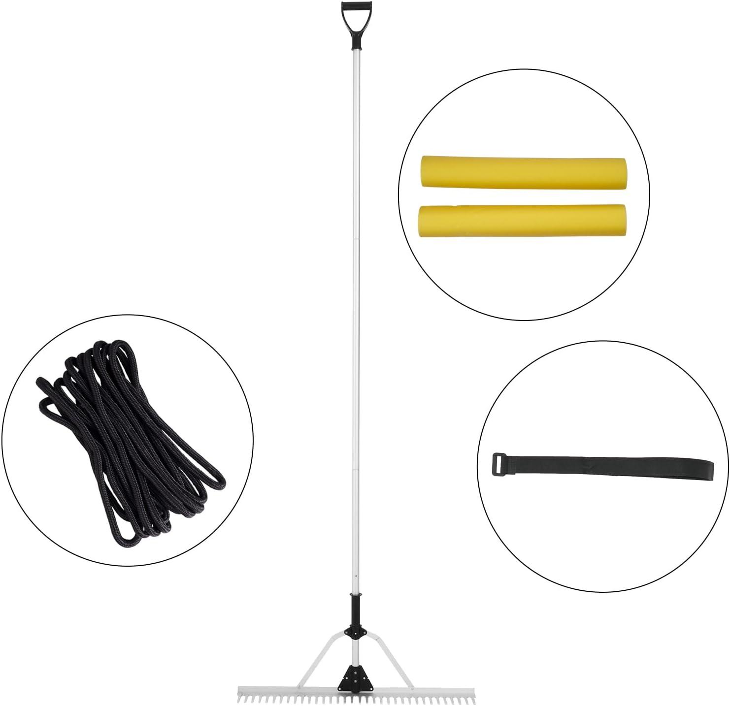 image:imageVEVOR Landscape Rake 36 inch Wide Head 133 inch Handle Large Heavy Duty Aluminum Landscaping Leaf Rake Tool Asphalt Level for Loosening Soil Garden amp Yard Pond Gravel amp Beach Lawn Care 52ft Rope10236 inch