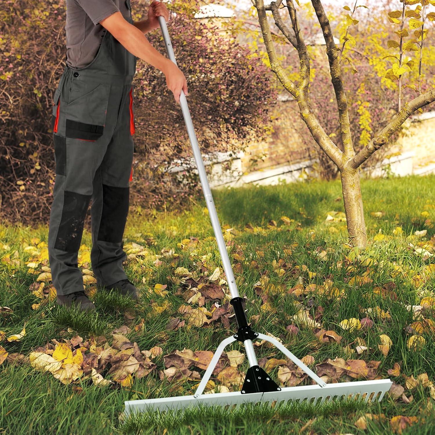 image:imageVEVOR Landscape Rake 36 inch Wide Head 133 inch Handle Large Heavy Duty Aluminum Landscaping Leaf Rake Tool Asphalt Level for Loosening Soil Garden amp Yard Pond Gravel amp Beach Lawn Care 52ft Rope10236 inch