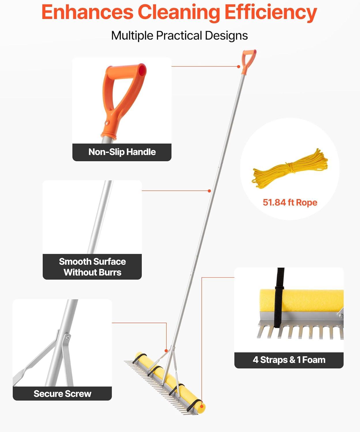 image:imageVEVOR Landscape Rake 36 inch Wide Head 133 inch Handle Large Heavy Duty Aluminum Landscaping Leaf Rake Tool Asphalt Level for Loosening Soil Garden amp Yard Pond Gravel amp Beach Lawn Care 52ft Rope133 inch