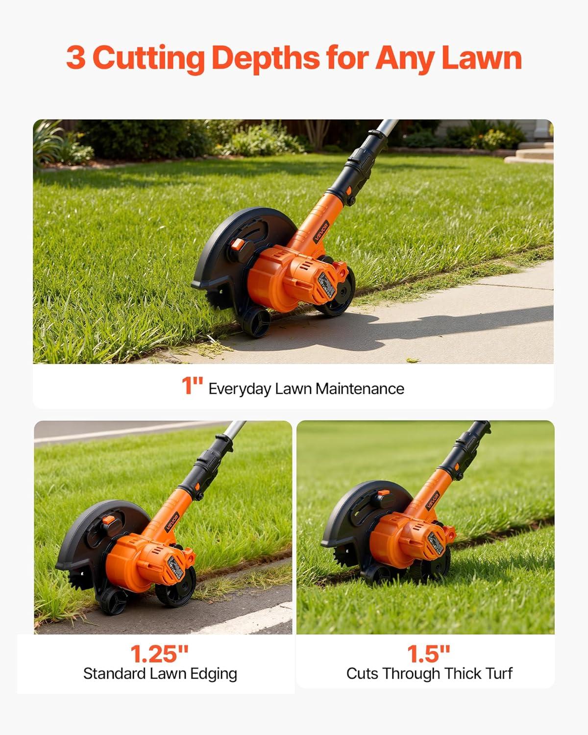image:imageVEVOR Lawn Edger 8inch Blade Length 12 Amp Electric Edger Lawn Tool 4000 RPM with 3Position Blade Depth 65 Mn Pivoting Handle Dual Wheels for Lawns Driveways Yards and Sidewalk Edges20 Vnew version