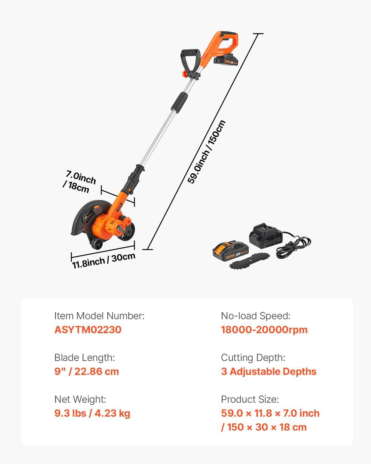image:imageVEVOR Lawn Edger 8inch Blade Length 12 Amp Electric Edger Lawn Tool 4000 RPM with 3Position Blade Depth 65 Mn Pivoting Handle Dual Wheels for Lawns Driveways Yards and Sidewalk Edges20 V