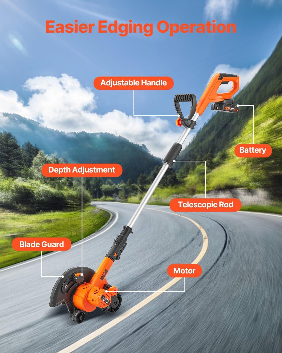image:imageVEVOR Lawn Edger 8inch Blade Length 12 Amp Electric Edger Lawn Tool 4000 RPM with 3Position Blade Depth 65 Mn Pivoting Handle Dual Wheels for Lawns Driveways Yards and Sidewalk Edges20 V